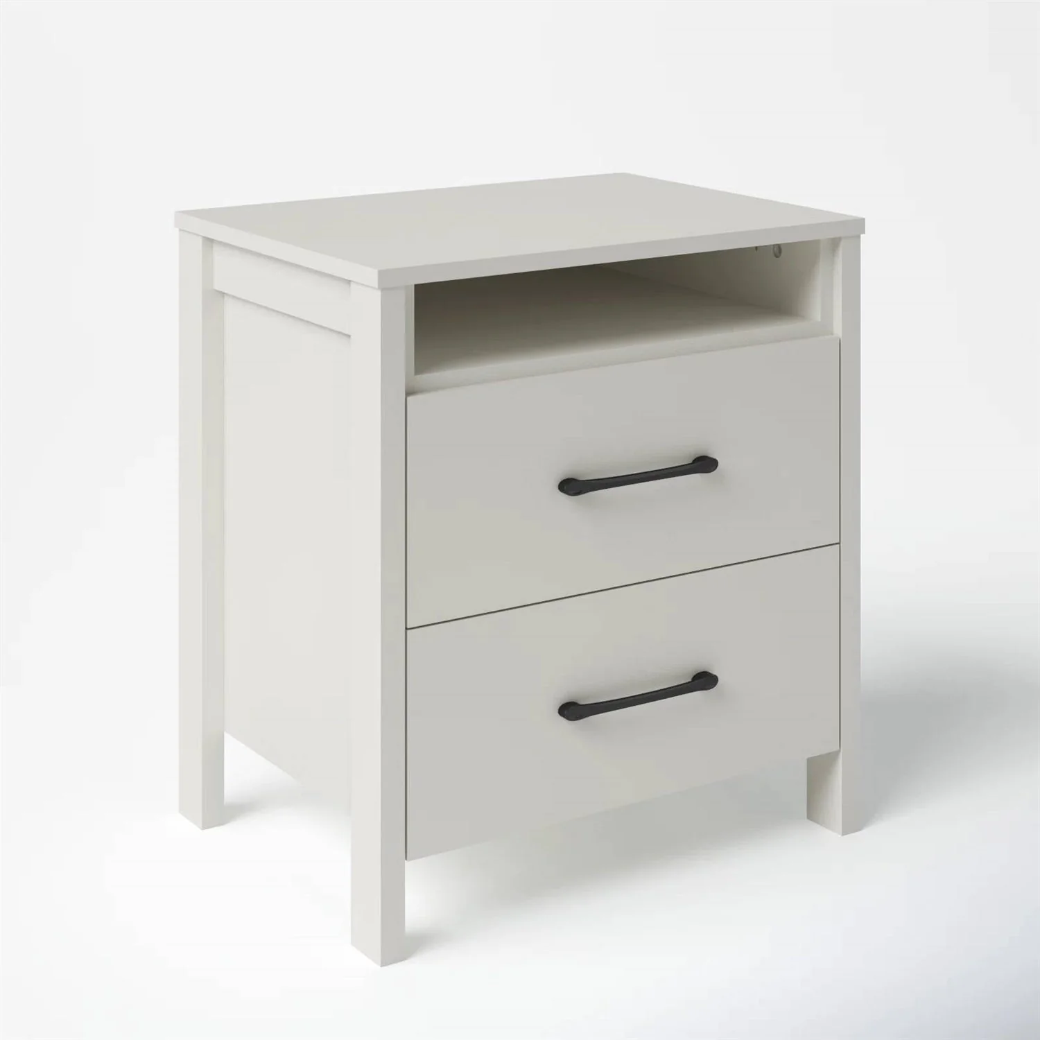 Modern 2-Drawer Nightstand with Open Shelf in Ivory Wood Finish - Image 3