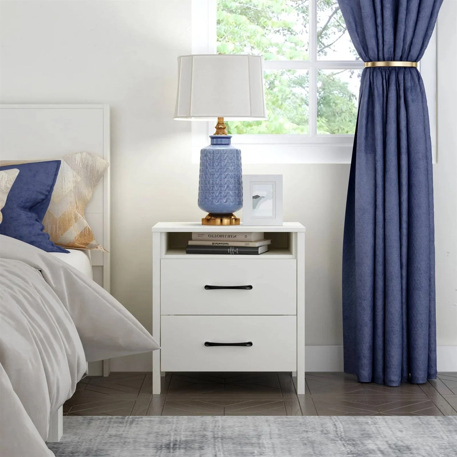 Modern 2-Drawer Nightstand with Open Shelf in Ivory Wood Finish - Image 4