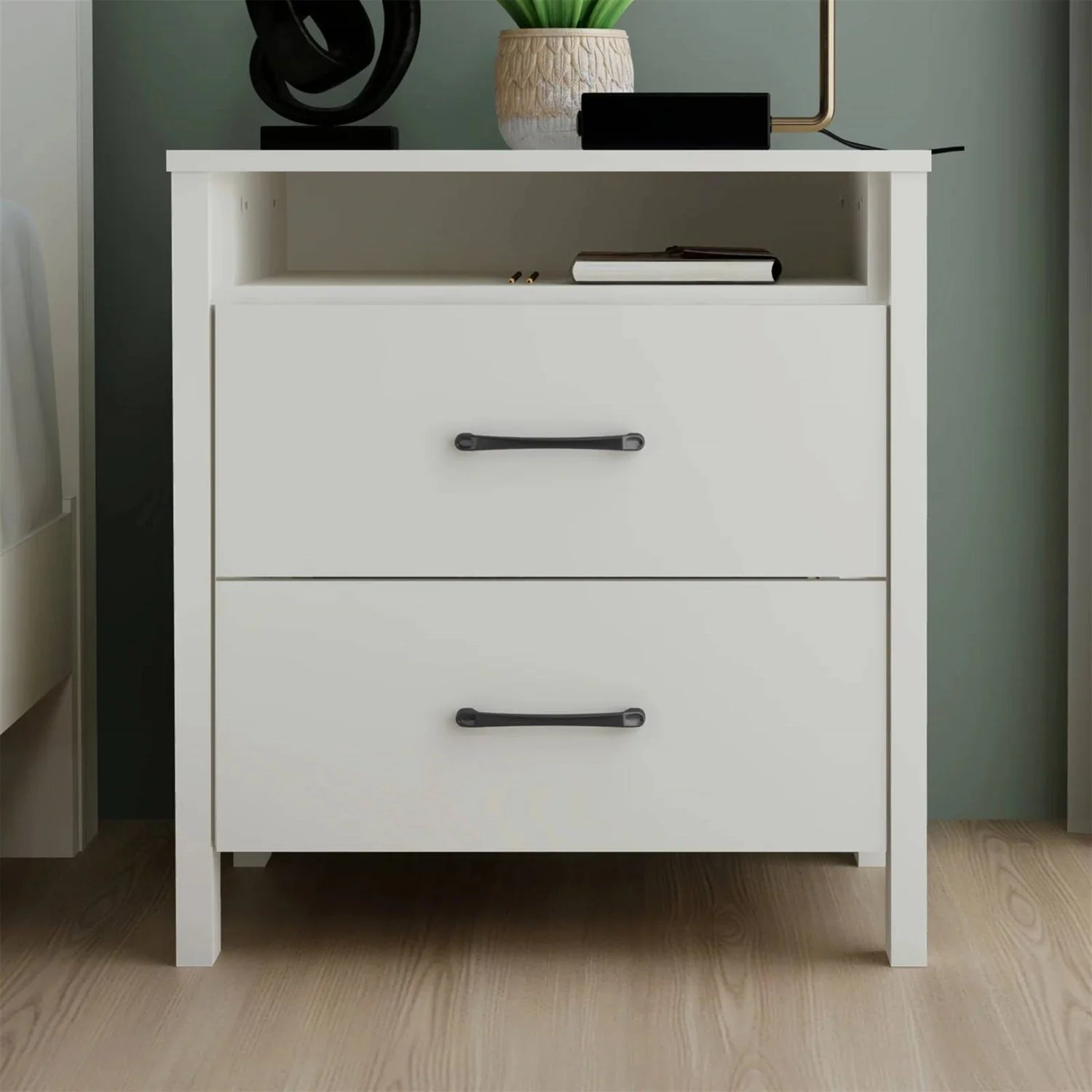 Modern 2-Drawer Nightstand with Open Shelf in Ivory Wood Finish - Image 5