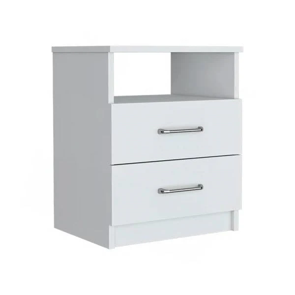 Modern 2-Drawer Nightstand with Open Shelf in White Wood Finish - Image 3