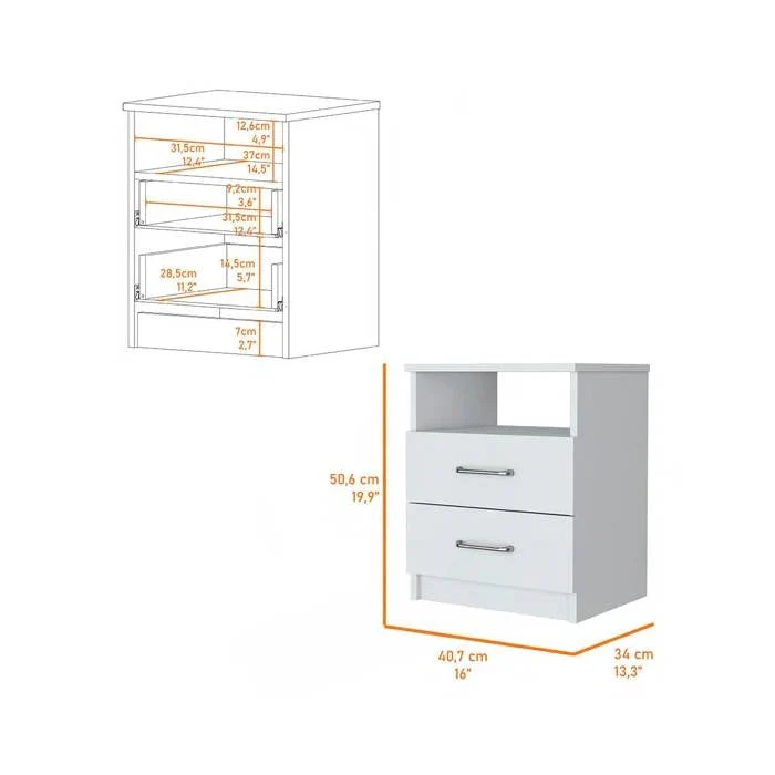 Modern 2-Drawer Nightstand with Open Shelf in White Wood Finish - Image 5