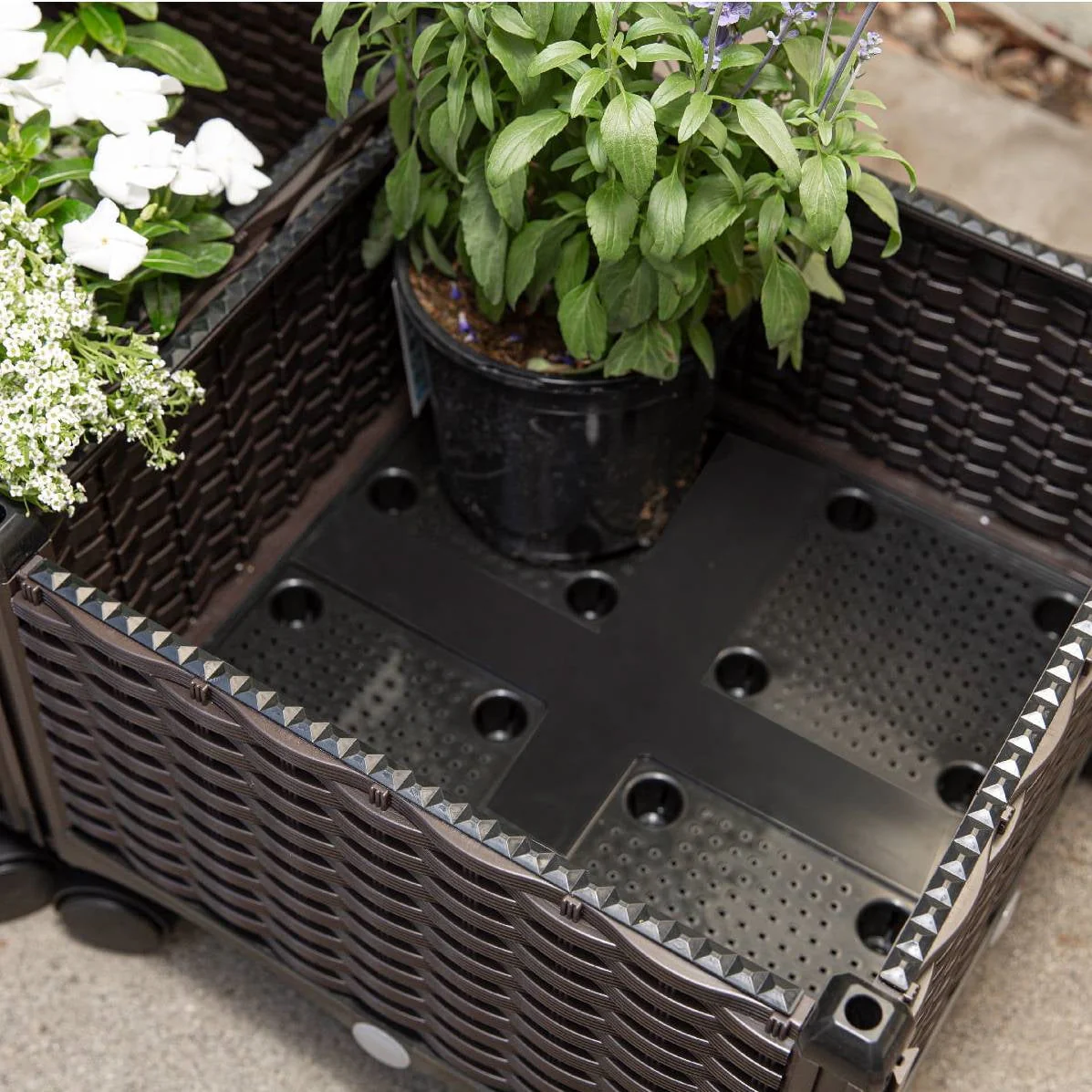 Modern 2-Piece Indoor Outdoor Raised Garden Planter Box on Wheels in PP Rattan - Image 2