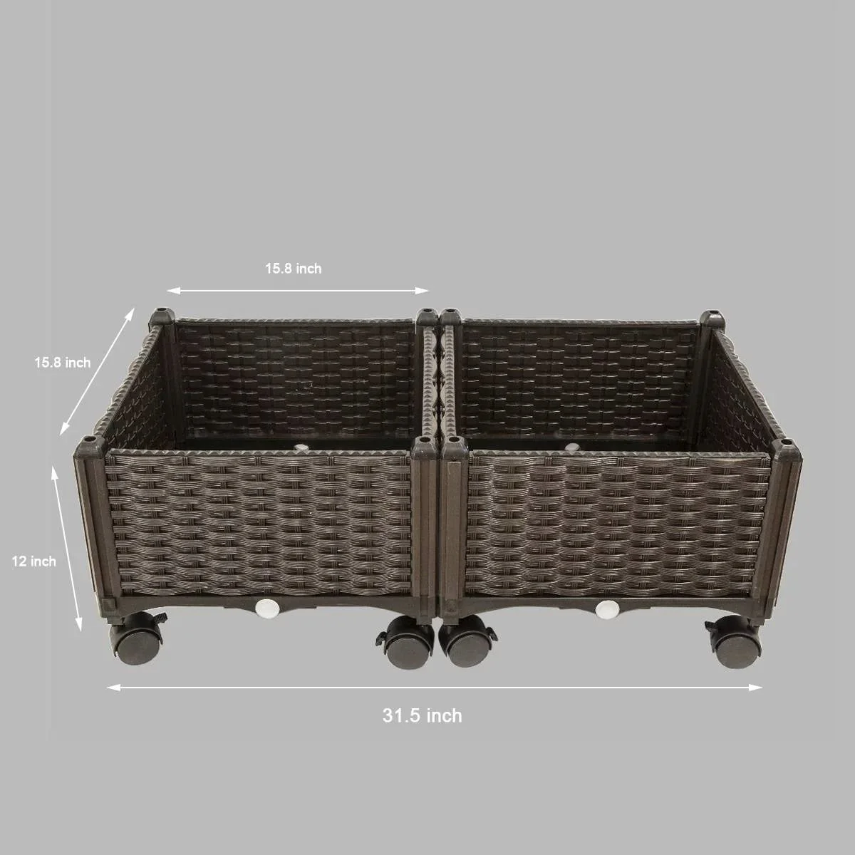 Modern 2-Piece Indoor Outdoor Raised Garden Planter Box on Wheels in PP Rattan - Image 5