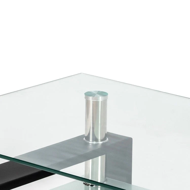 Modern 2 Tier Glass Coffee Table with Black Metal Legs - Image 4