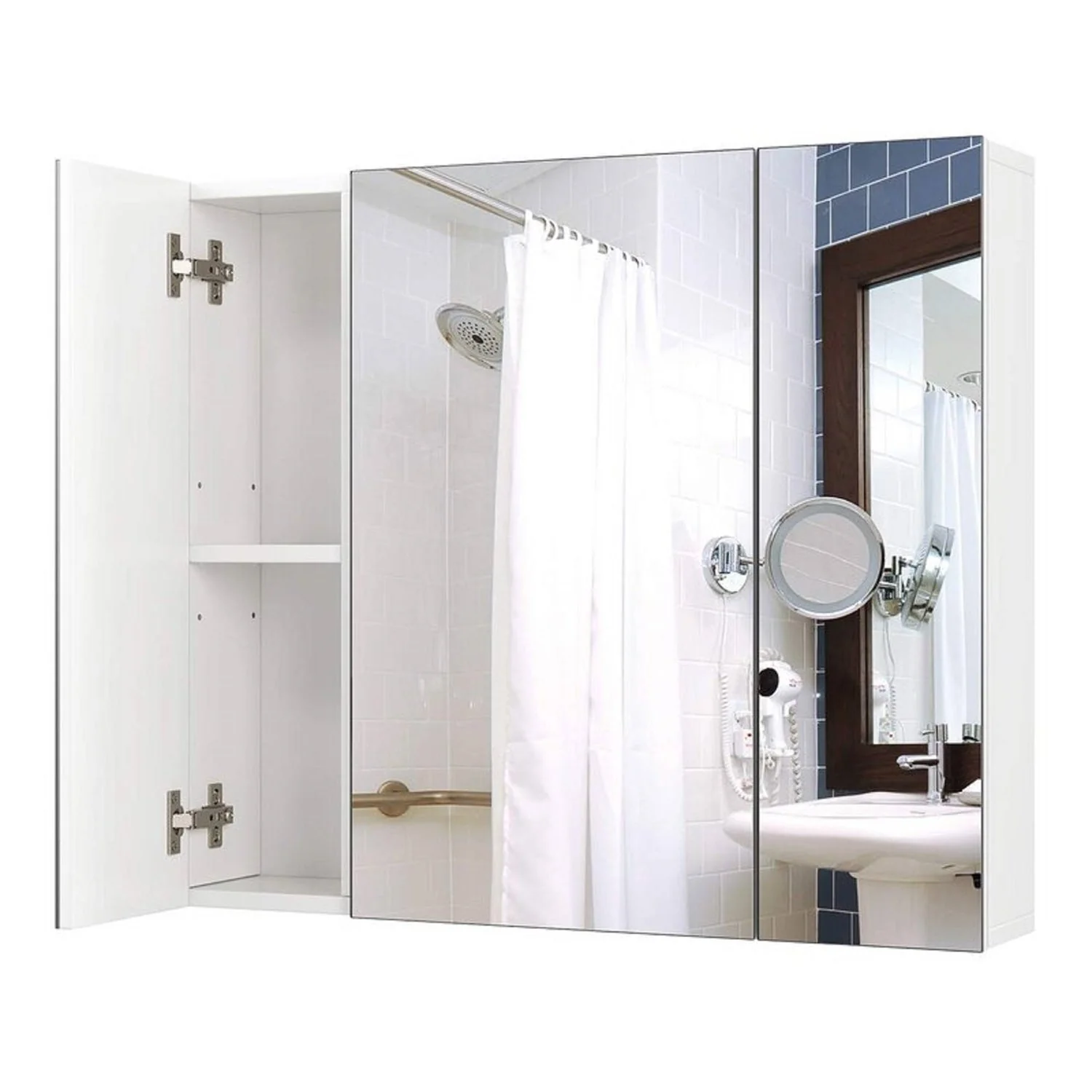 Modern 3-Door Wall Mounted Medicine Cabinet Bathroom Mirror Cupboard - Image 2