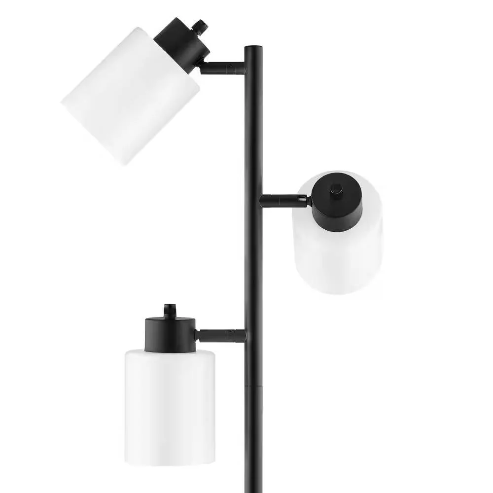 Modern 3-Light Floor Lamp in Black Metal Finish with White Plastic Shades - Image 3