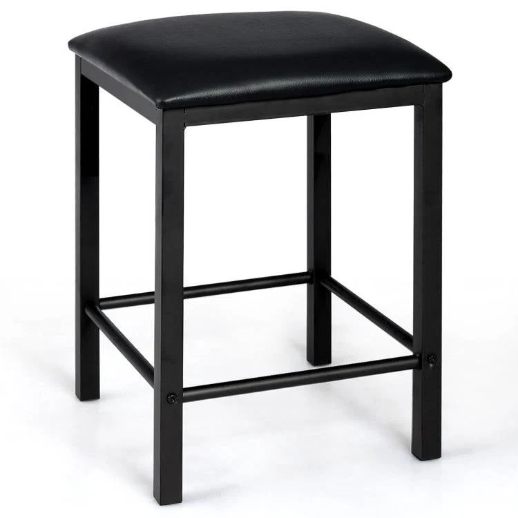 Modern 3-Piece Dining Set Brown Faux Marble Table-Top and 2 Black Chairs Stools - Image 3