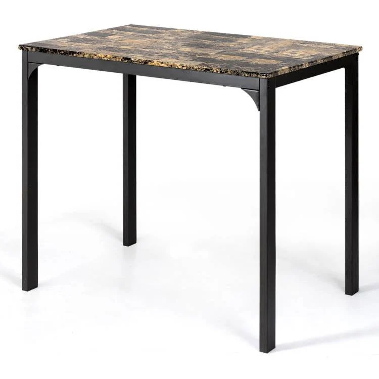Modern 3-Piece Dining Set Brown Faux Marble Table-Top and 2 Black Chairs Stools - Image 4