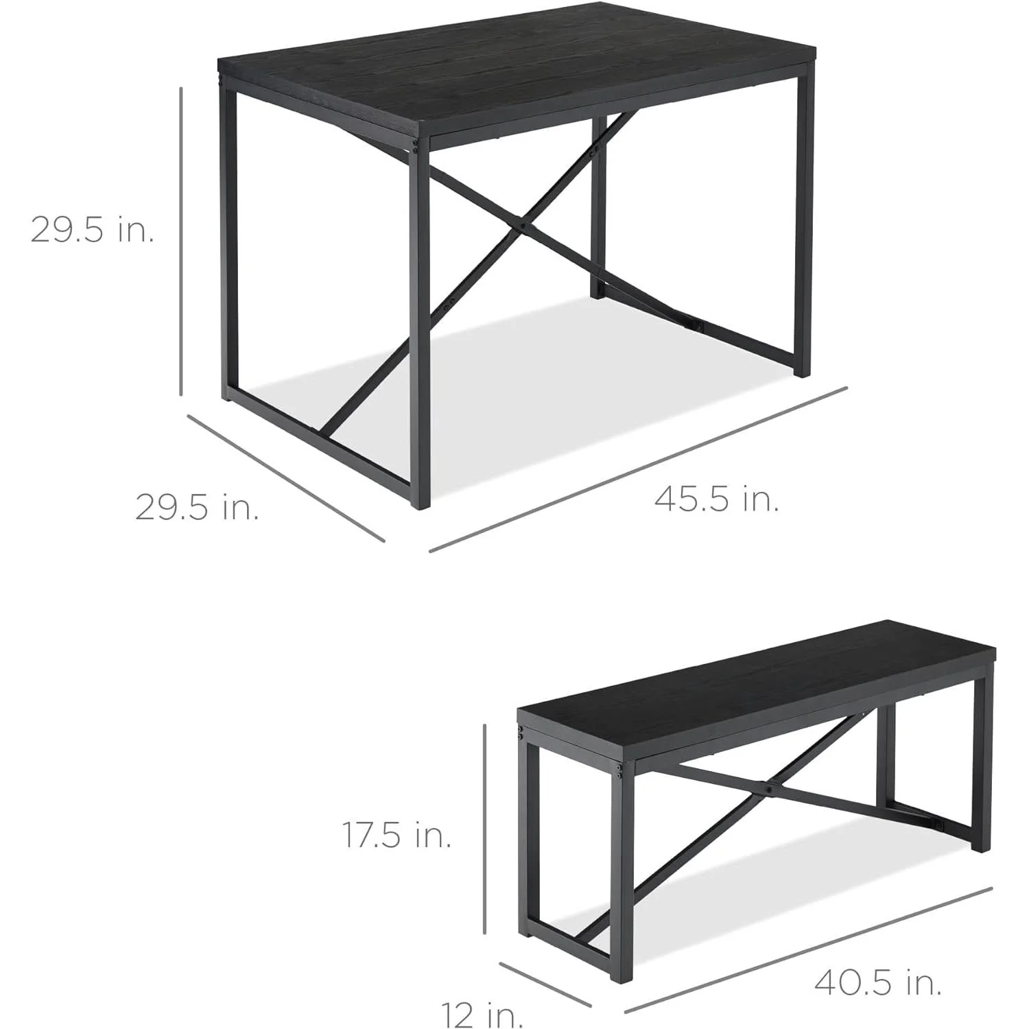 Modern 3-Piece Dining Set - Metal Frame Black Wood Top Table and 2 Bench Chairs - Image 5