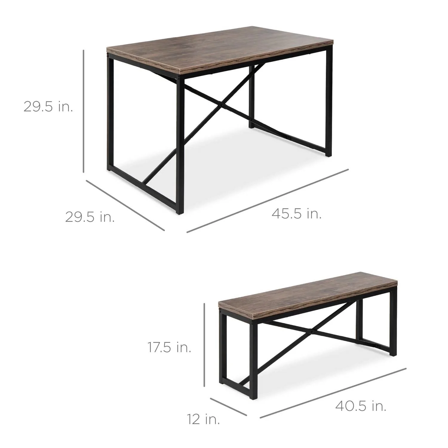 Modern 3-Piece Dining Set with Wood Top Metal Frame Table and 2 Bench Chairs - Image 4