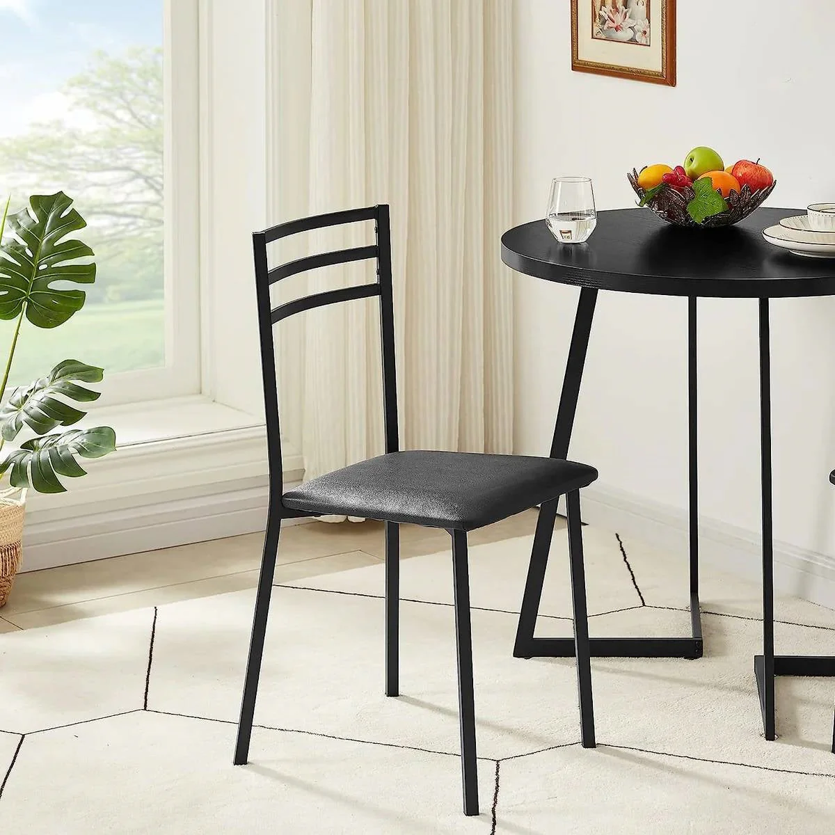 Modern 3-Piece Kitchen Dining Set with Round Black Wood-Top Table and 2 Chairs - Image 4