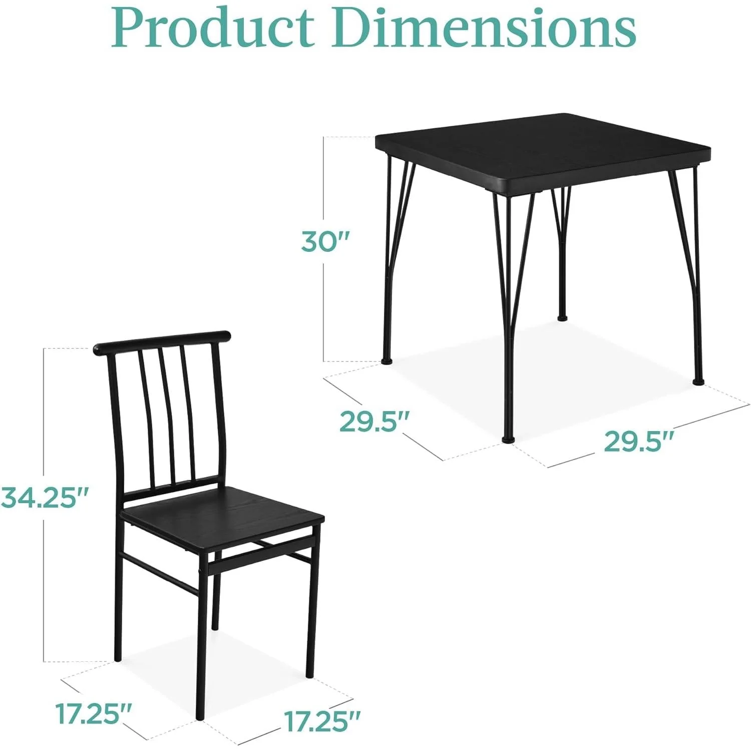 Modern 3-Piece Metal Frame Dining Set with Black Wood Top Table and 2 Chairs - Image 3