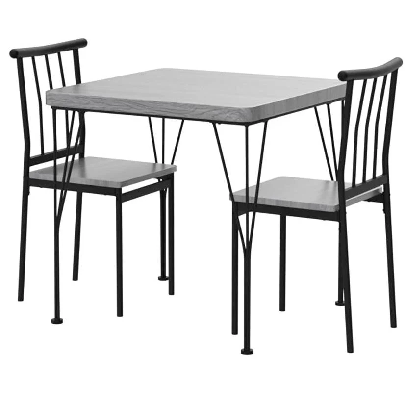 Modern 3-Piece Metal Frame Dining Set with Grey Wood Top Table and 2 Chairs - Image 2