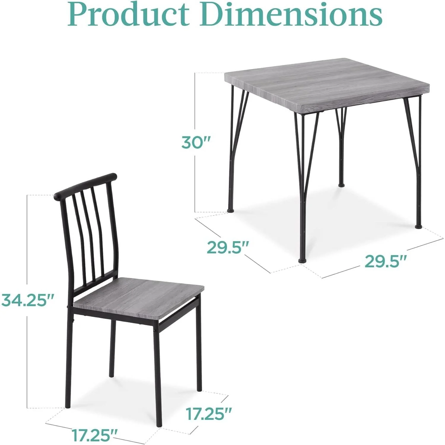 Modern 3-Piece Metal Frame Dining Set with Grey Wood Top Table and 2 Chairs - Image 4