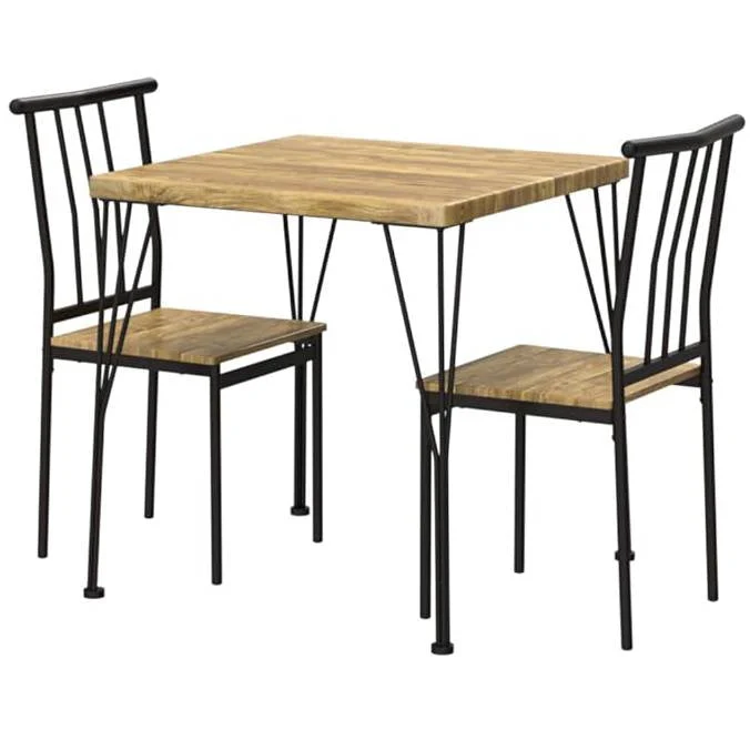 Modern 3-Piece Metal Frame Dining Set with Wood Top Table and 2 Chairs - Image 2