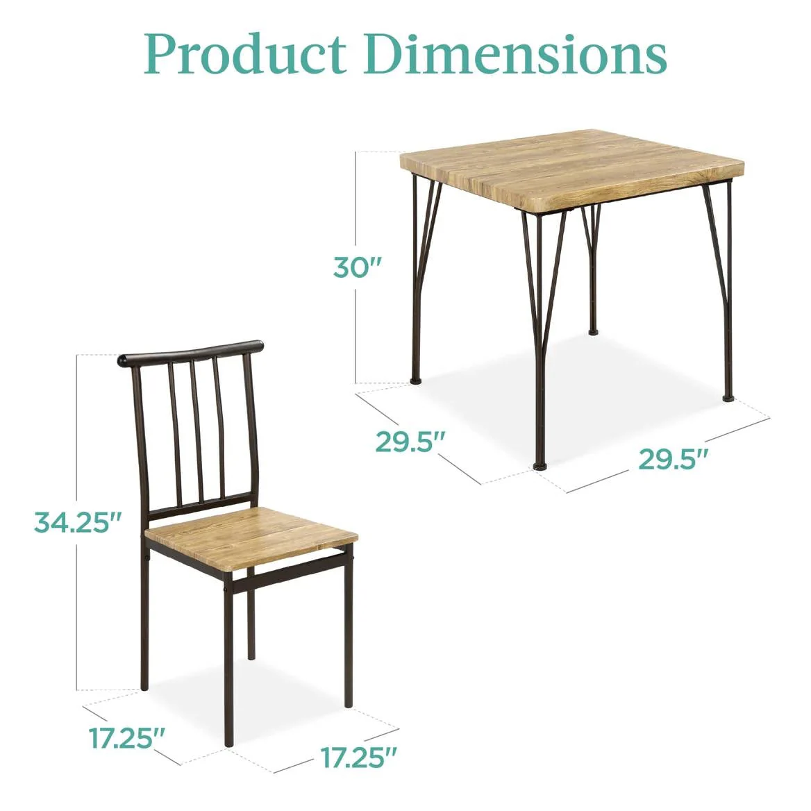 Modern 3-Piece Metal Frame Dining Set with Wood Top Table and 2 Chairs - Image 4