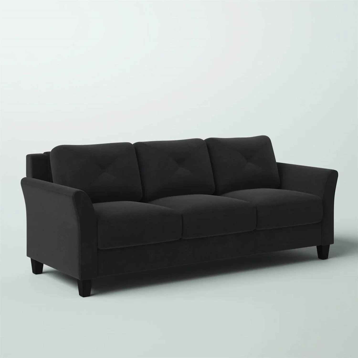 Modern 3-Seater Black Microfiber Upholstered Sofa - Image 2