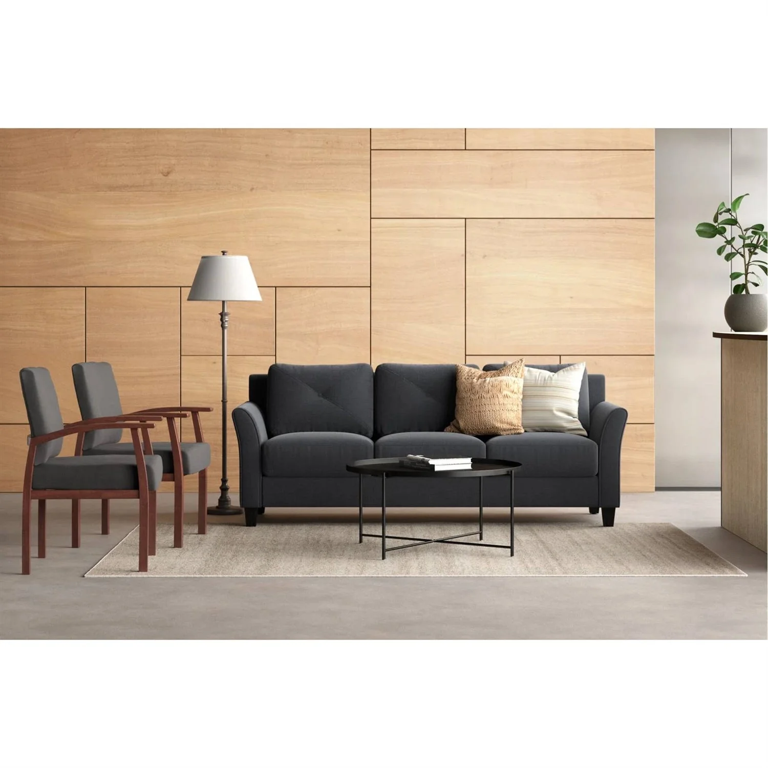 Modern 3-Seater Black Microfiber Upholstered Sofa - Image 5