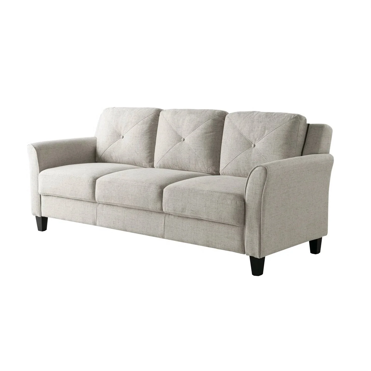 Modern 3-Seater Upholstered Sofa in Cream Microfiber with Button Tufted Cushions - Image 2