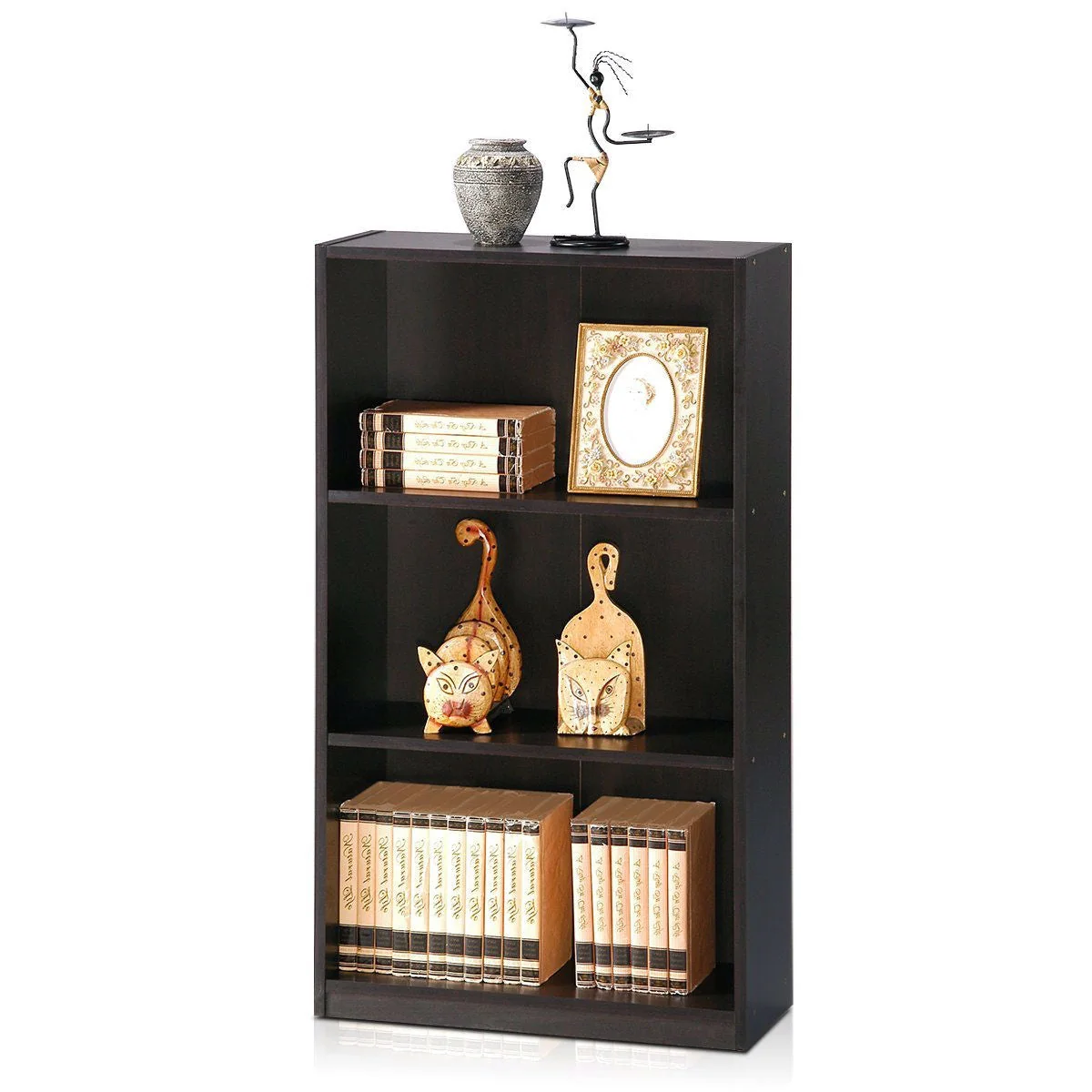 Modern 3-Shelf Bookcase in Espresso Wood Finish - Image 2