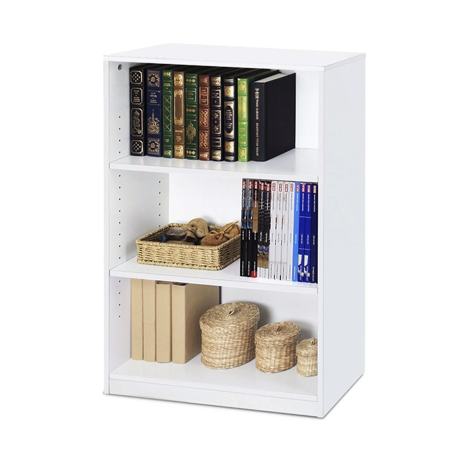 Modern 3-Shelf Bookcase in White Wood Finish - Image 3