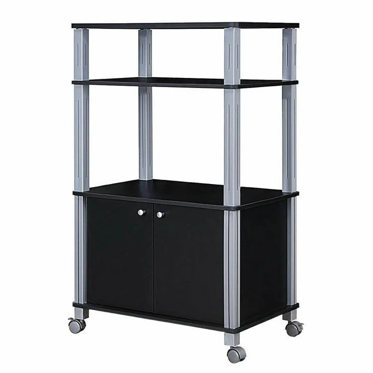 Modern 3-Shelf Kitchen Baker’s Rack Cart on Wheels in Black Wood Finish - Image 2