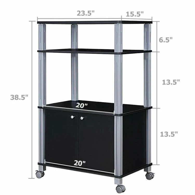 Modern 3-Shelf Kitchen Baker’s Rack Cart on Wheels in Black Wood Finish - Image 4