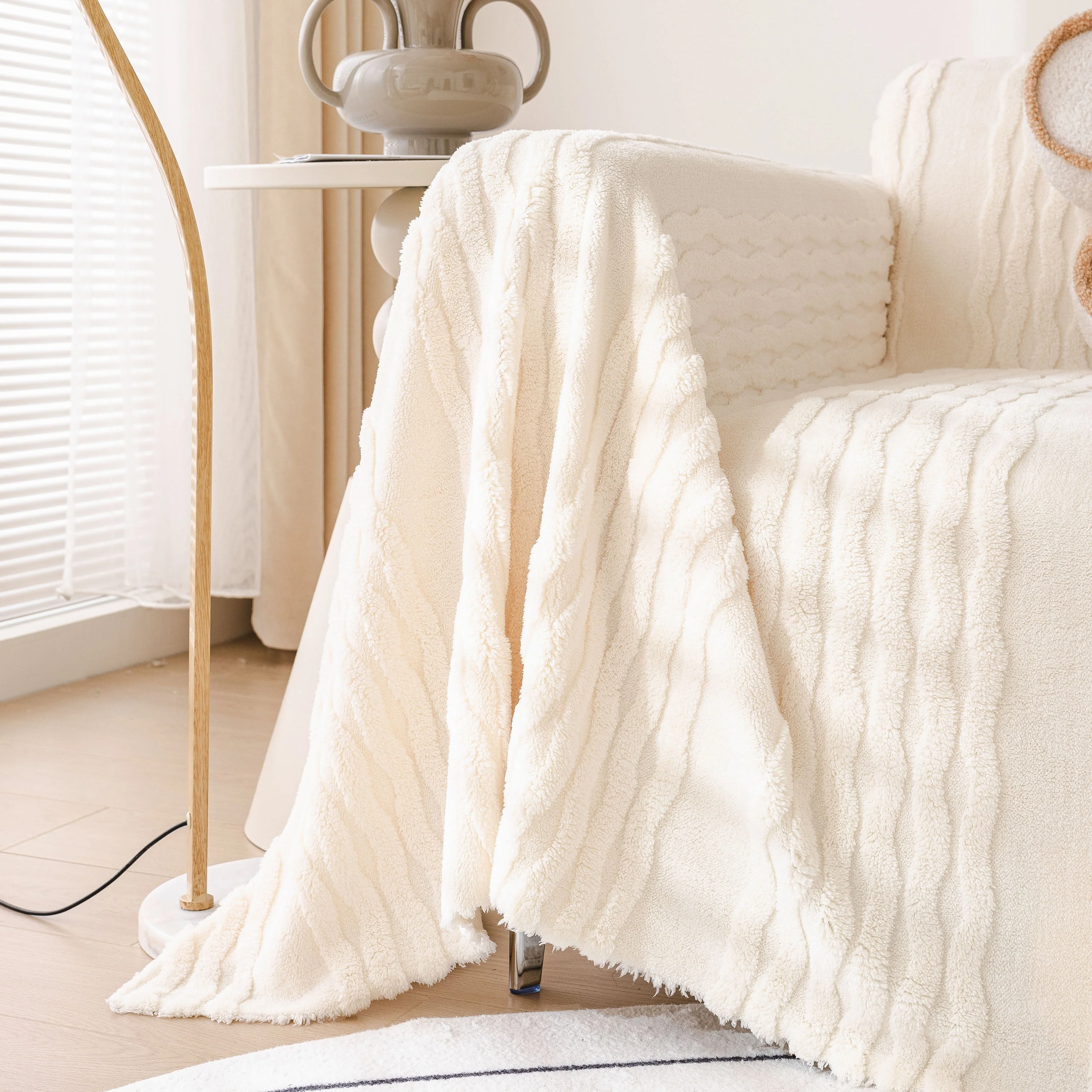 Modern 3D Water Ripple Sofa Cover, Non-Shedding Cream Style Furniture Protector Throw - Image 16