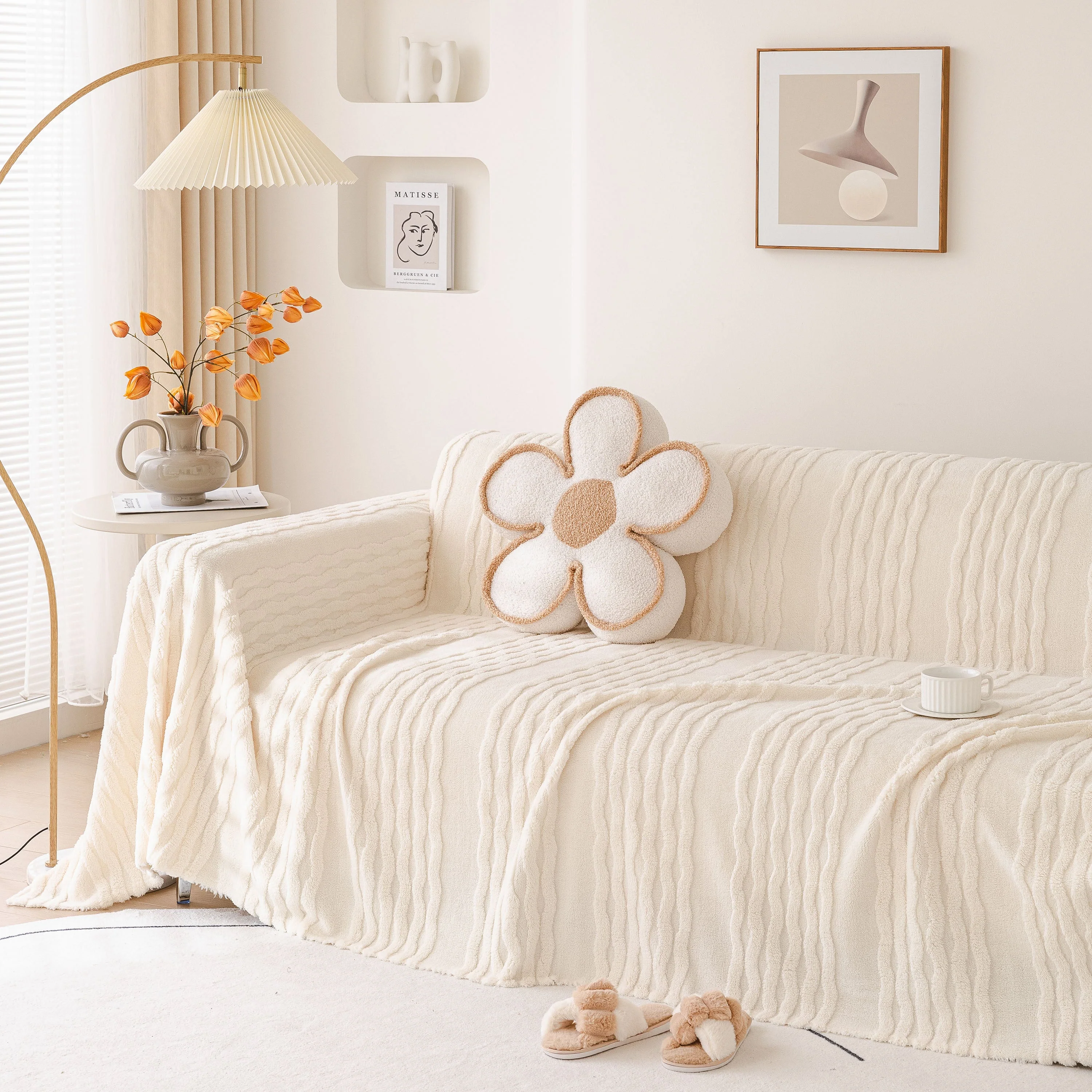 Modern 3D Water Ripple Sofa Cover, Non-Shedding Cream Style Furniture Protector Throw - Image 19