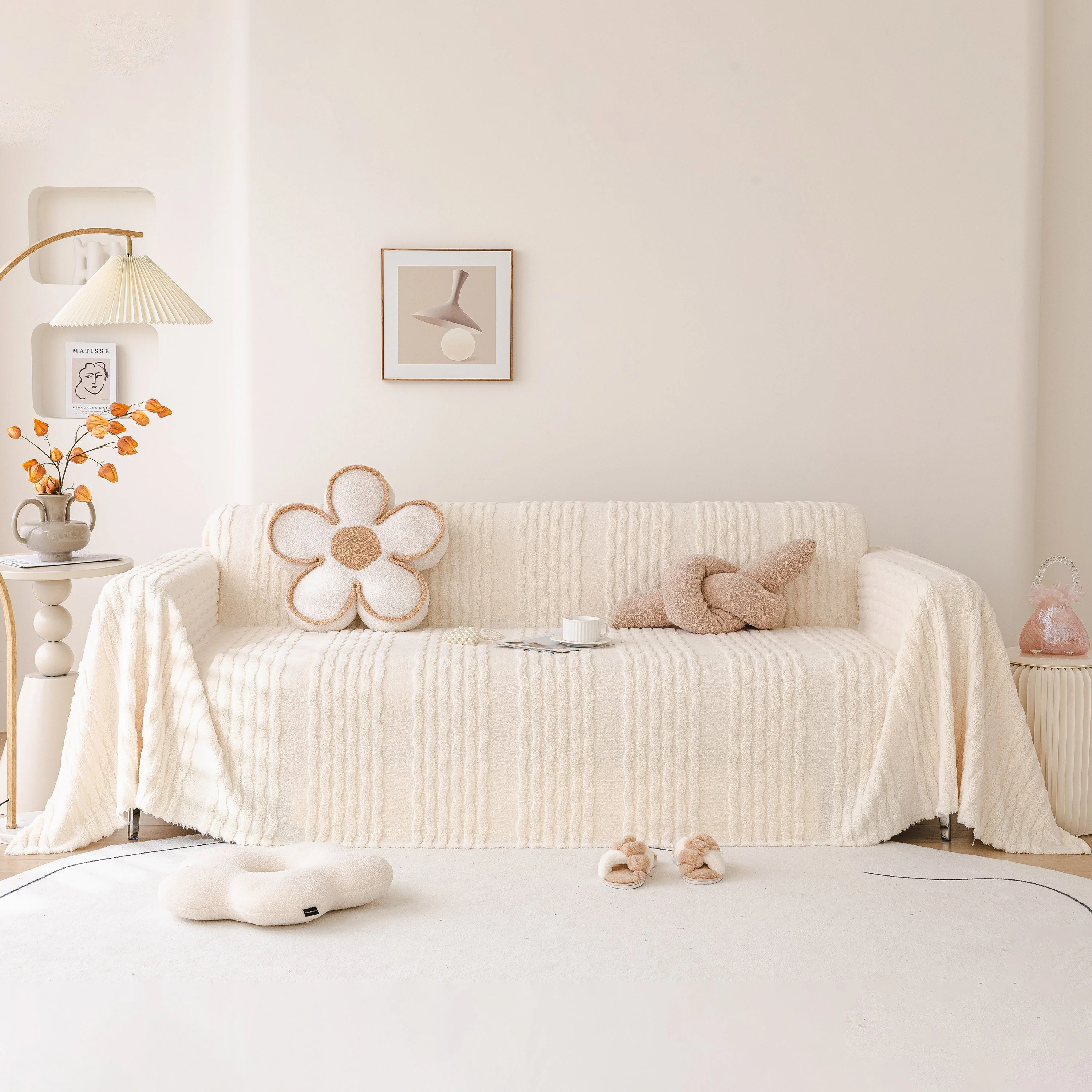 Modern 3D Water Ripple Sofa Cover, Non-Shedding Cream Style Furniture Protector Throw - Image 2