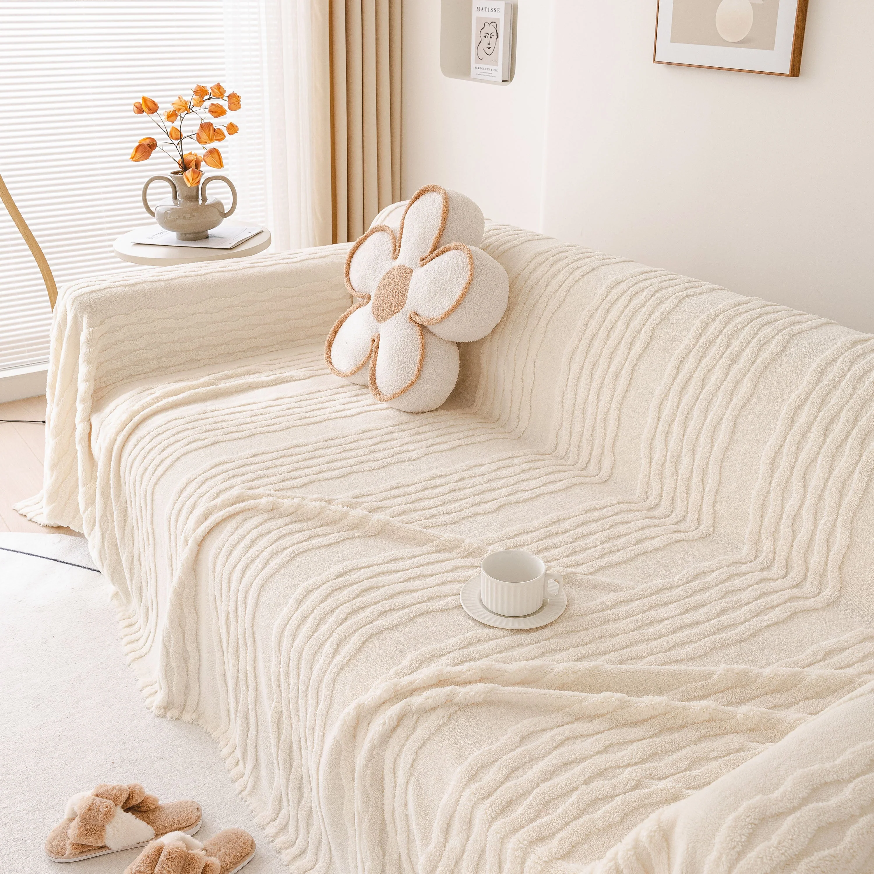 Modern 3D Water Ripple Sofa Cover, Non-Shedding Cream Style Furniture Protector Throw - Image 20