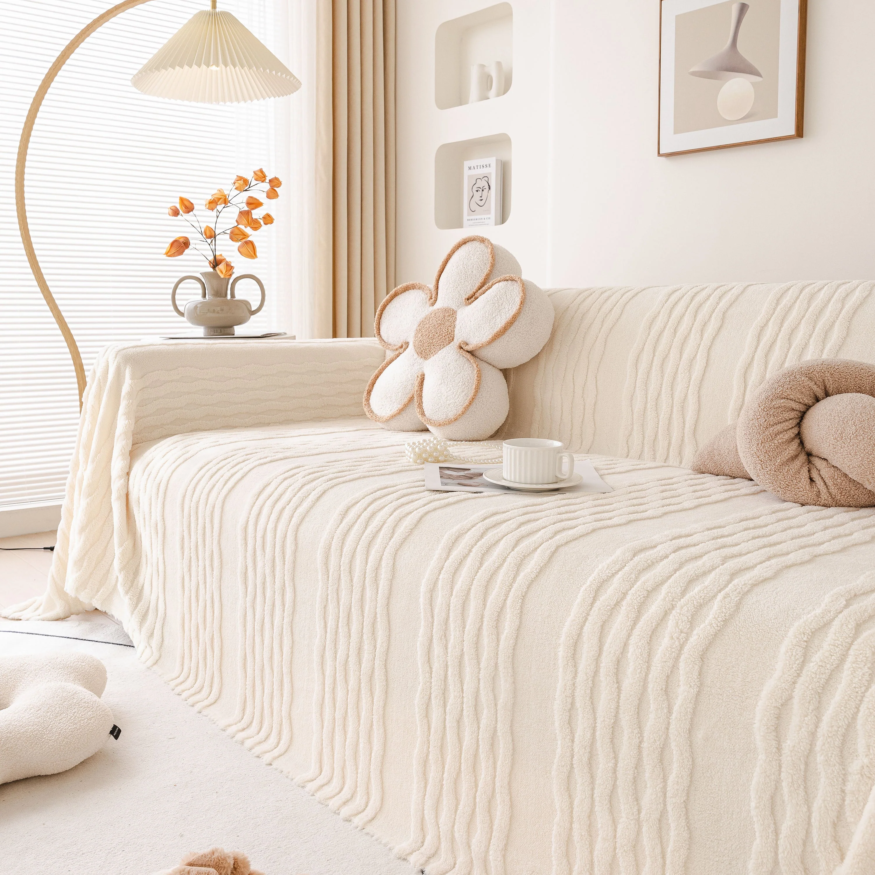 Modern 3D Water Ripple Sofa Cover, Non-Shedding Cream Style Furniture Protector Throw - Image 22