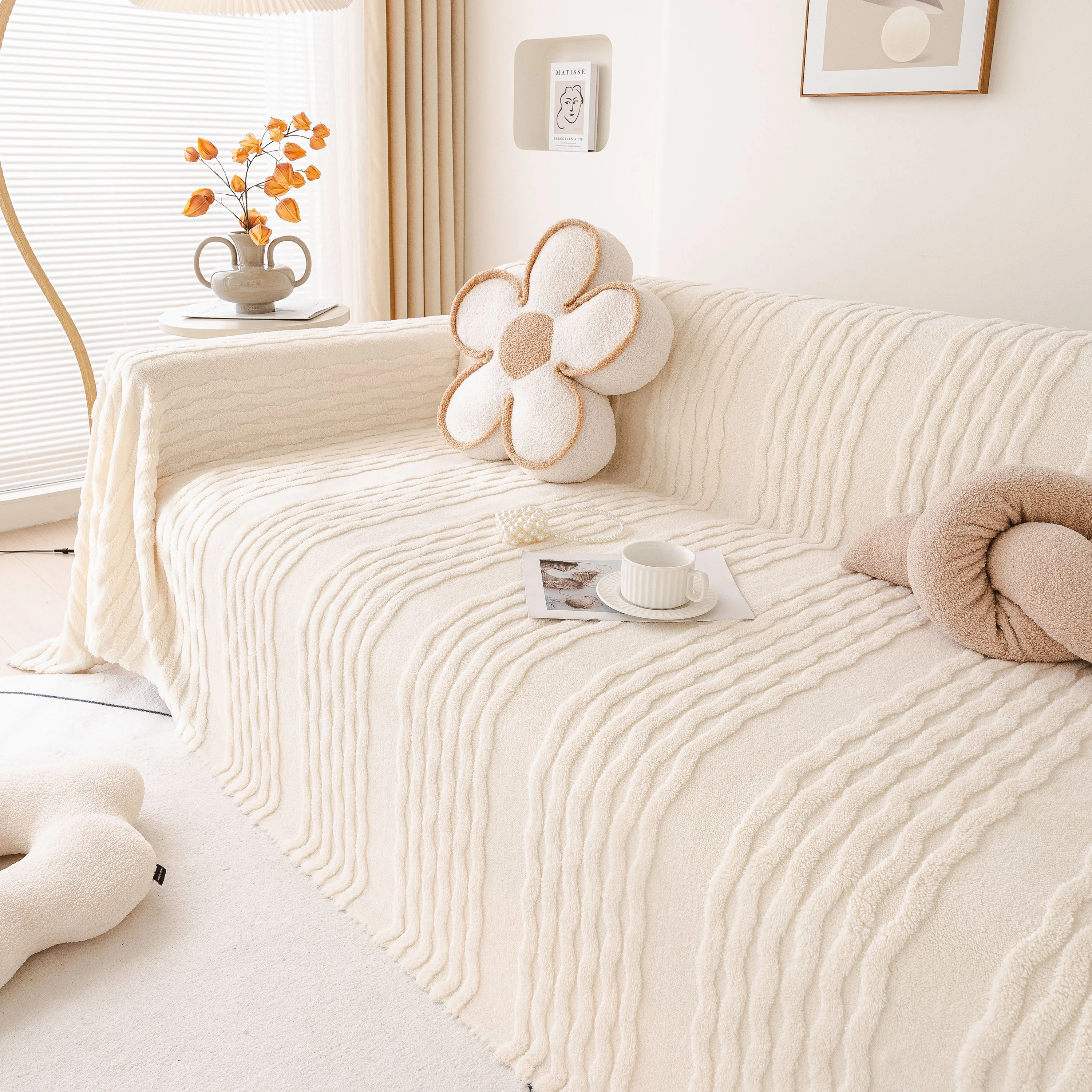 Modern 3D Water Ripple Sofa Cover, Non-Shedding Cream Style Furniture Protector Throw - Image 23
