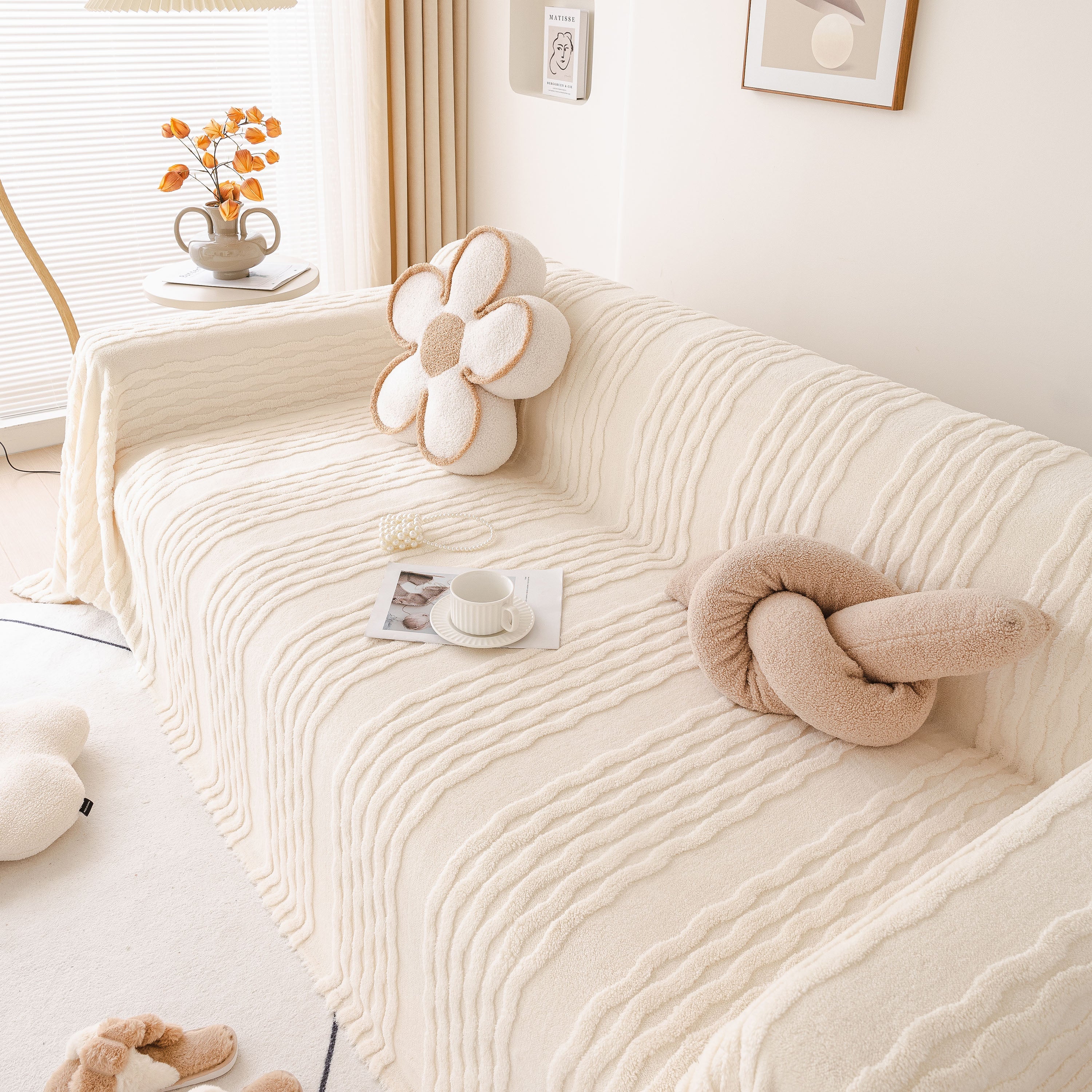 Modern 3D Water Ripple Sofa Cover, Non-Shedding Cream Style Furniture Protector Throw - Image 24