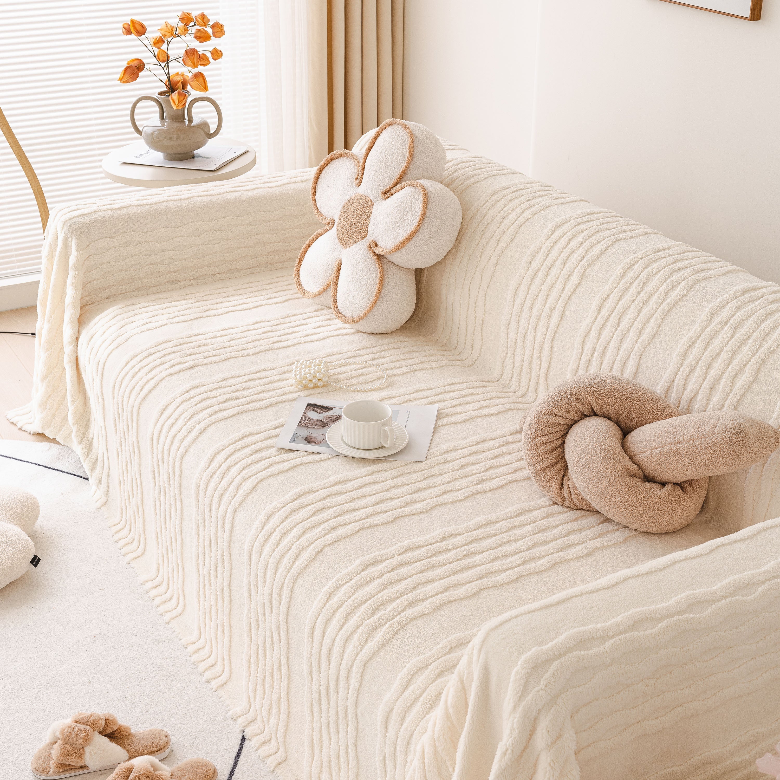 Modern 3D Water Ripple Sofa Cover, Non-Shedding Cream Style Furniture Protector Throw - Image 25