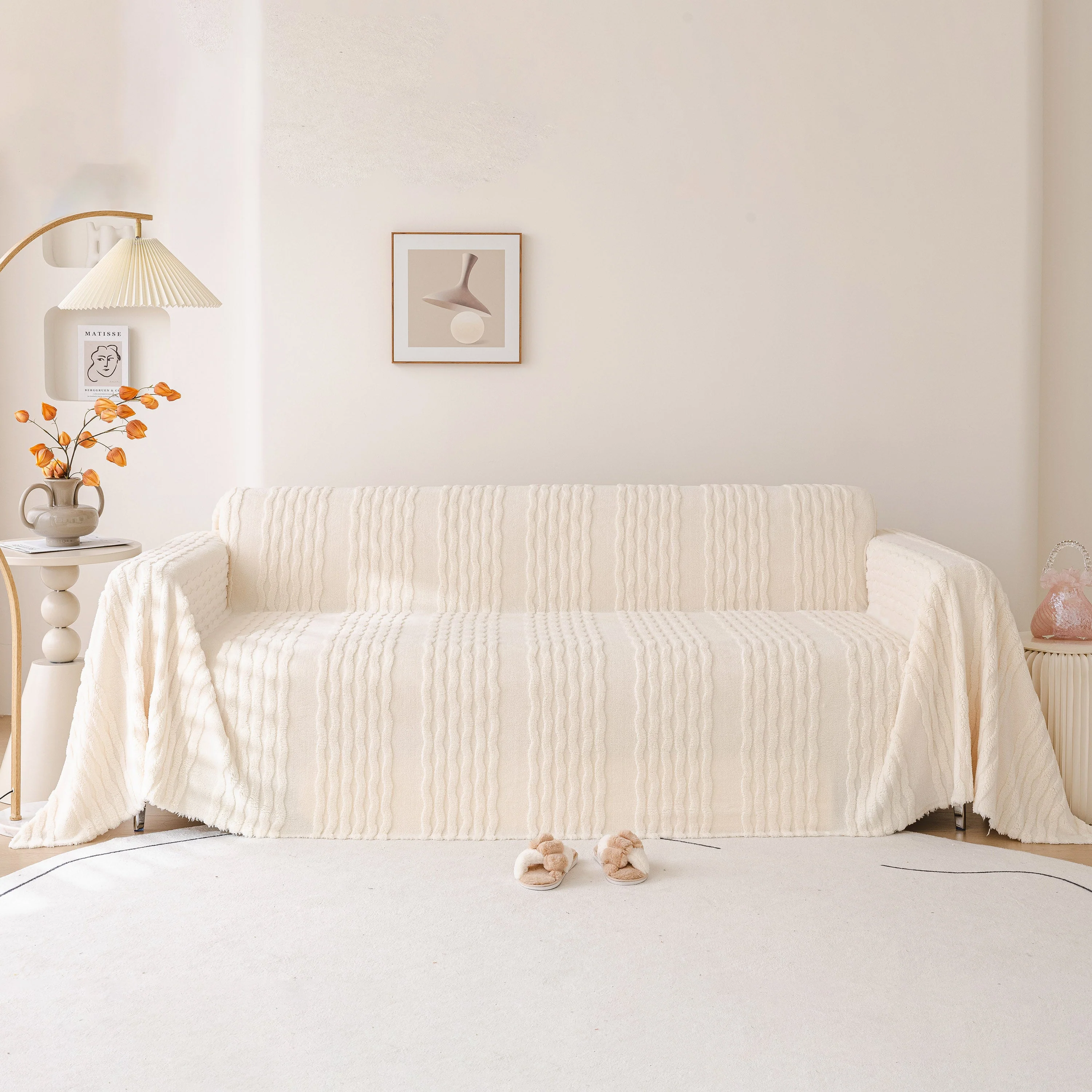 Modern 3D Water Ripple Sofa Cover, Non-Shedding Cream Style Furniture Protector Throw - Image 27