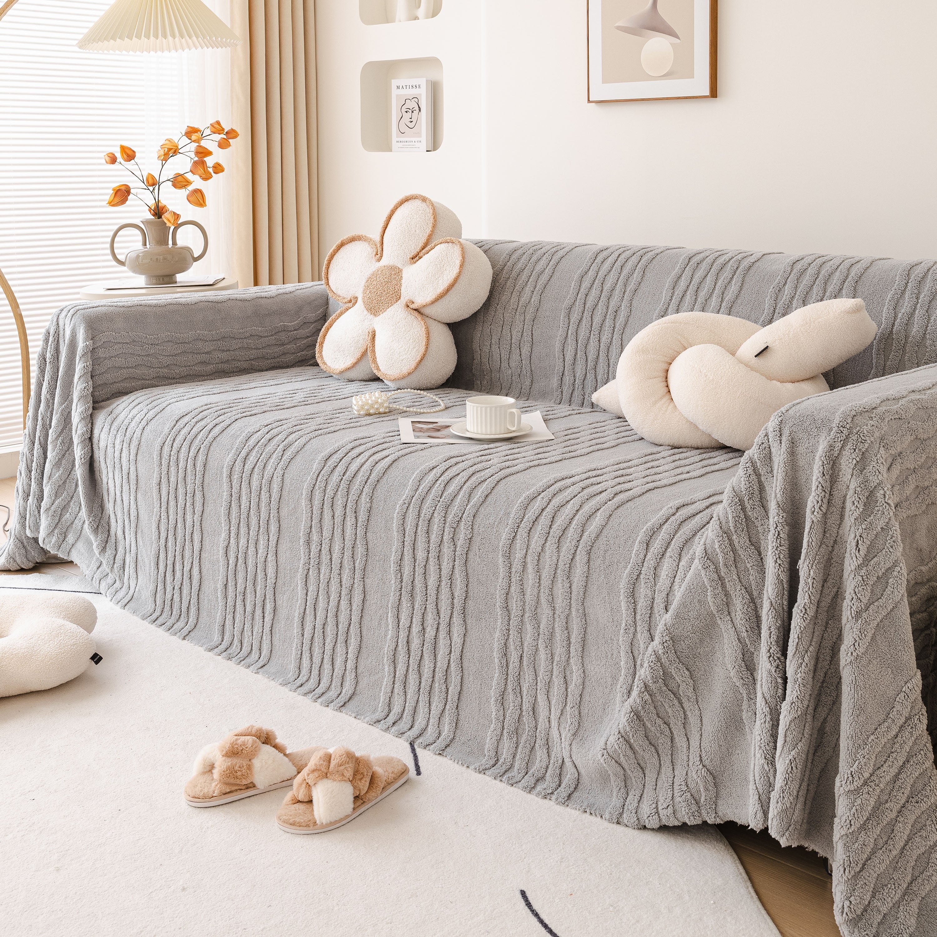 Modern 3D Water Ripple Sofa Cover, Non-Shedding Cream Style Furniture Protector Throw - Image 28