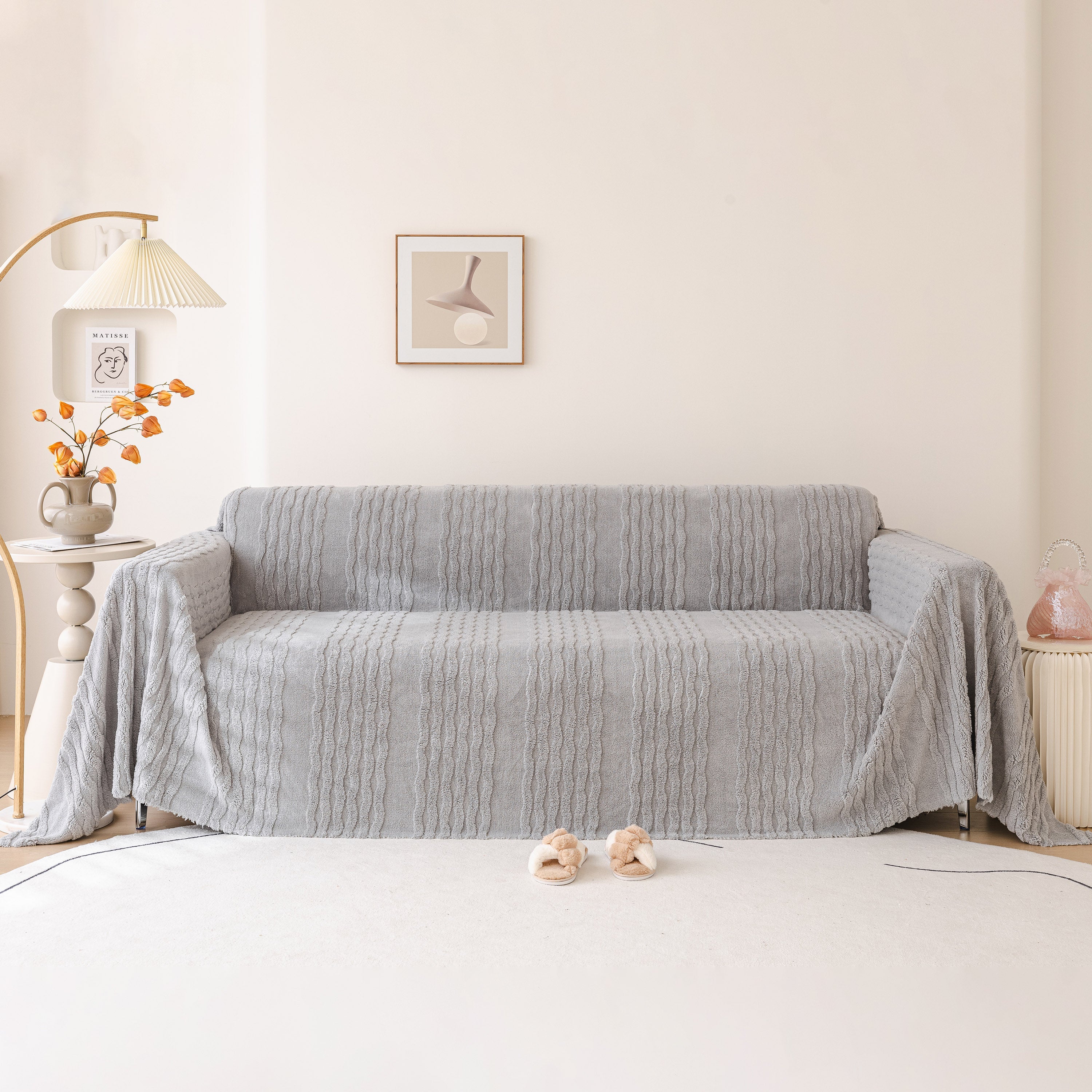 Modern 3D Water Ripple Sofa Cover, Non-Shedding Cream Style Furniture Protector Throw - Image 29