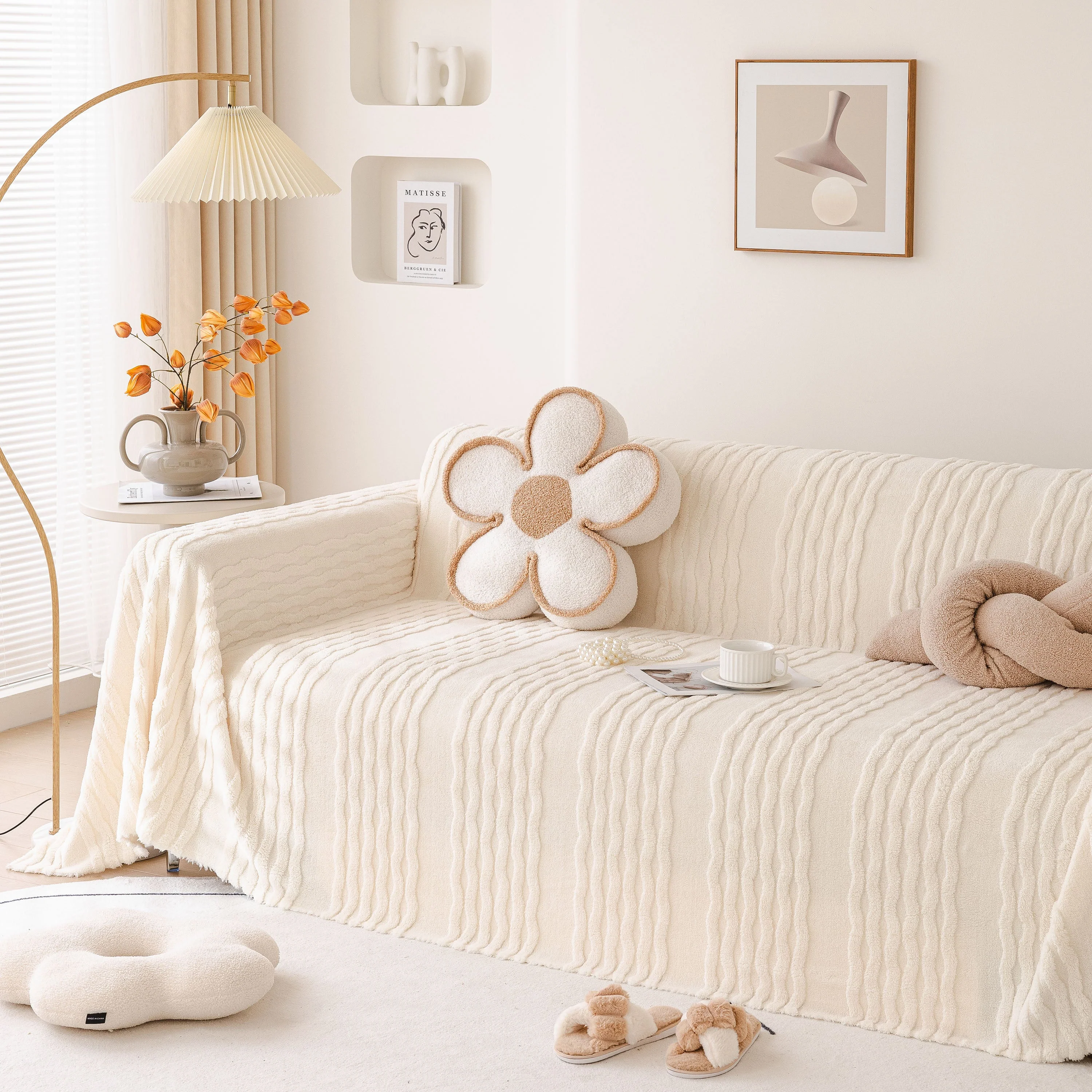Modern 3D Water Ripple Sofa Cover, Non-Shedding Cream Style Furniture Protector Throw - Image 3
