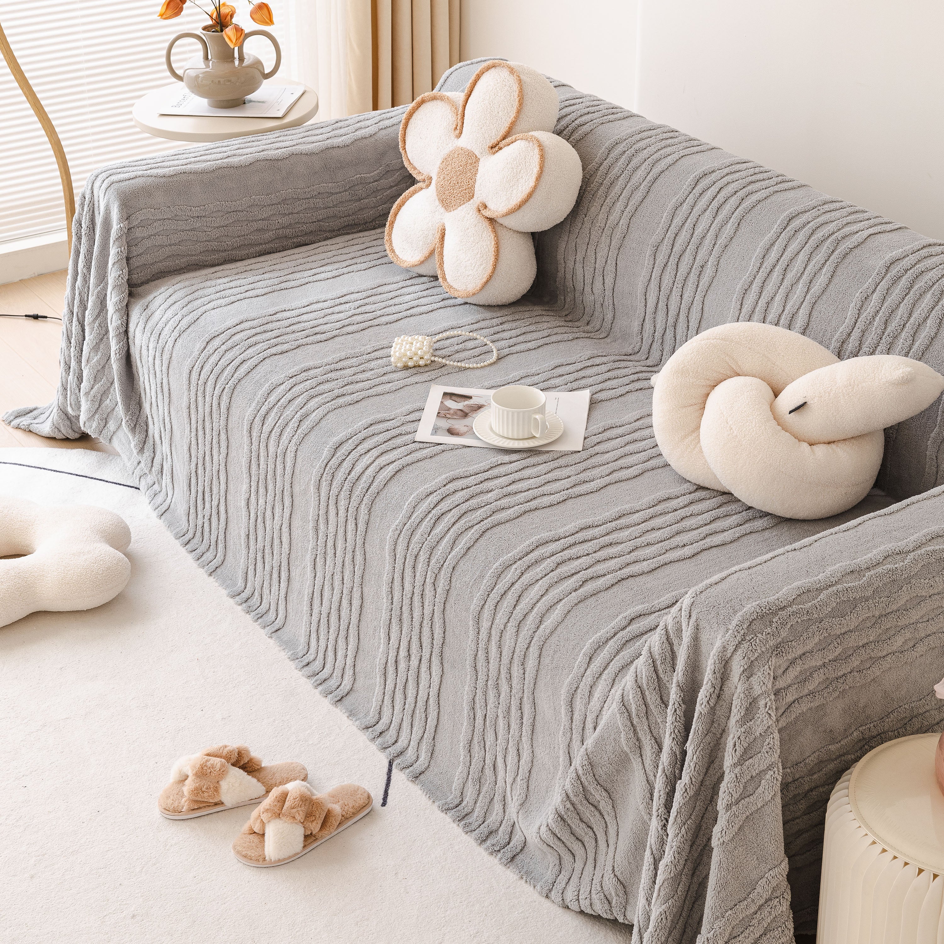 Modern 3D Water Ripple Sofa Cover, Non-Shedding Cream Style Furniture Protector Throw - Image 32