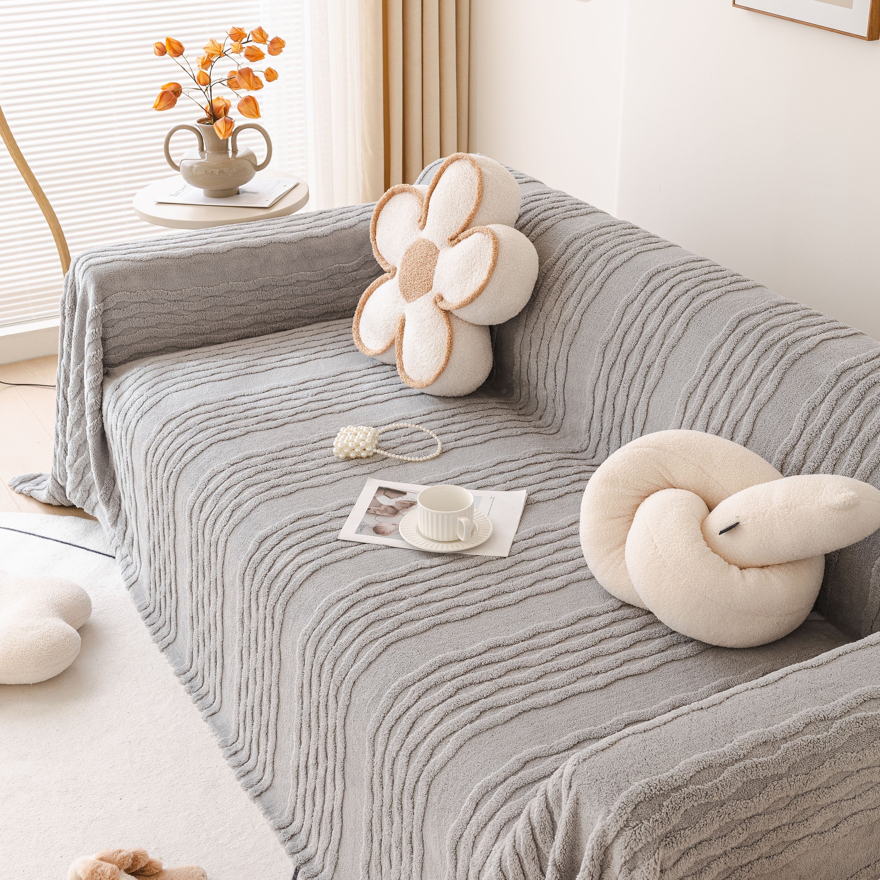 Modern 3D Water Ripple Sofa Cover, Non-Shedding Cream Style Furniture Protector Throw - Image 33