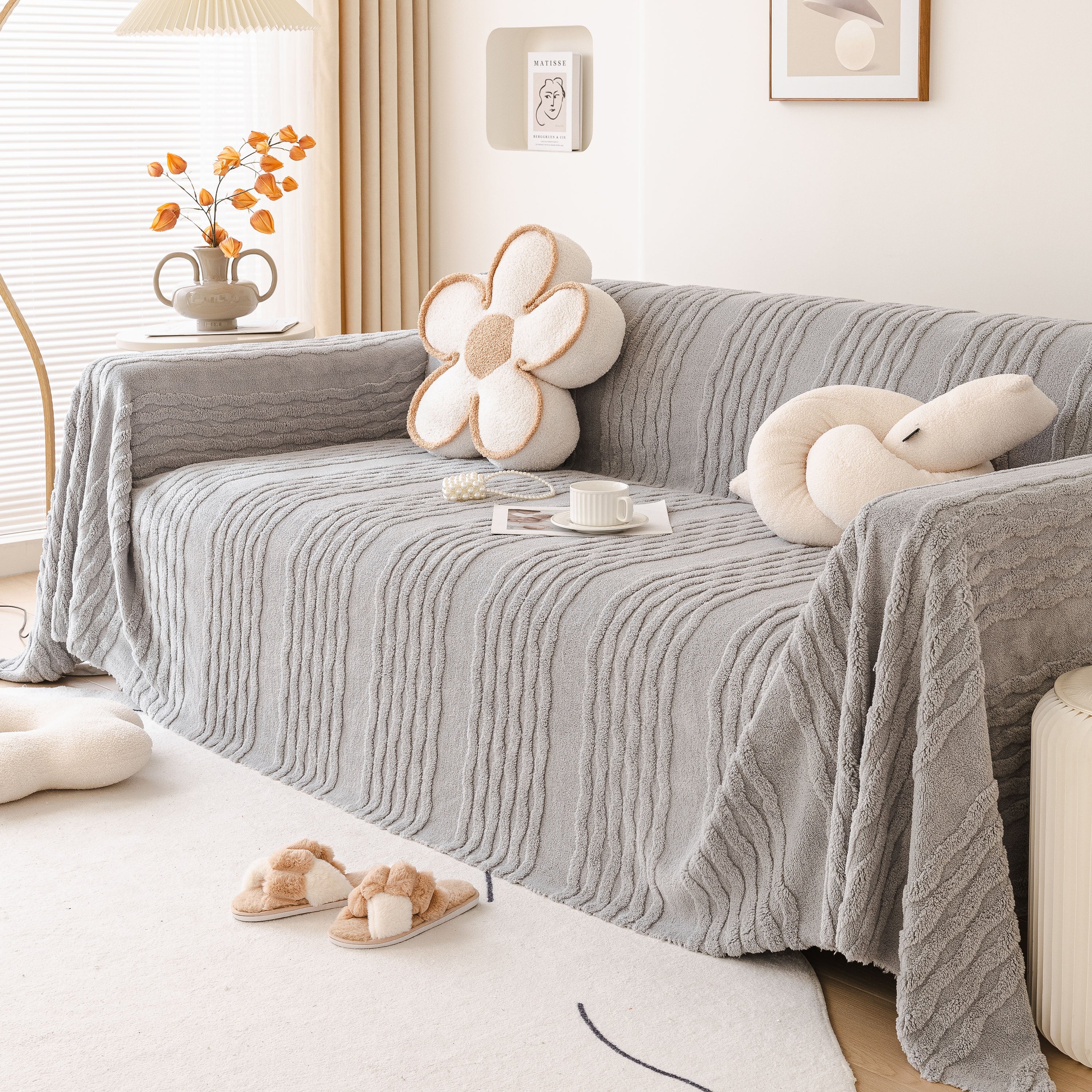 Modern 3D Water Ripple Sofa Cover, Non-Shedding Cream Style Furniture Protector Throw - Image 34