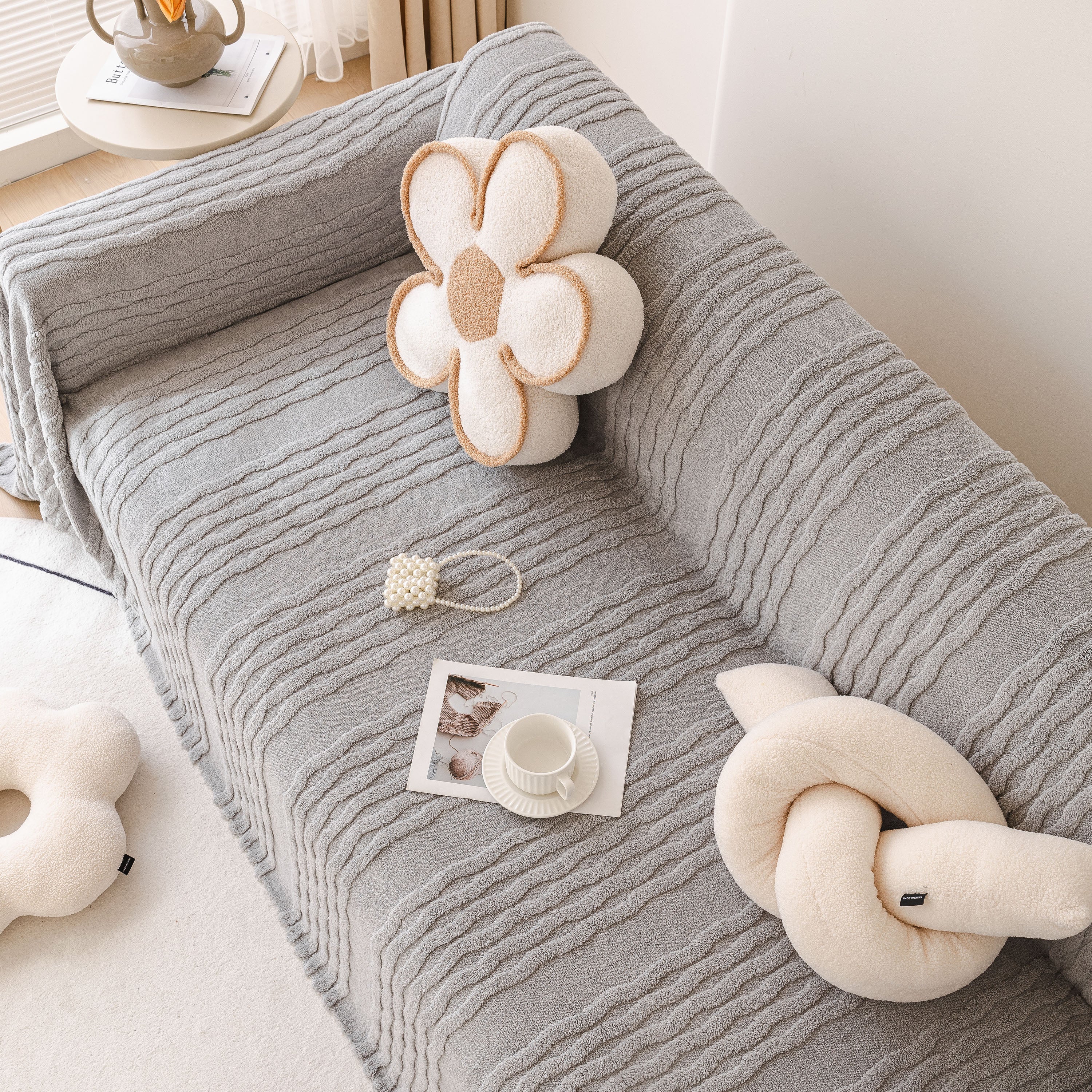 Modern 3D Water Ripple Sofa Cover, Non-Shedding Cream Style Furniture Protector Throw - Image 35