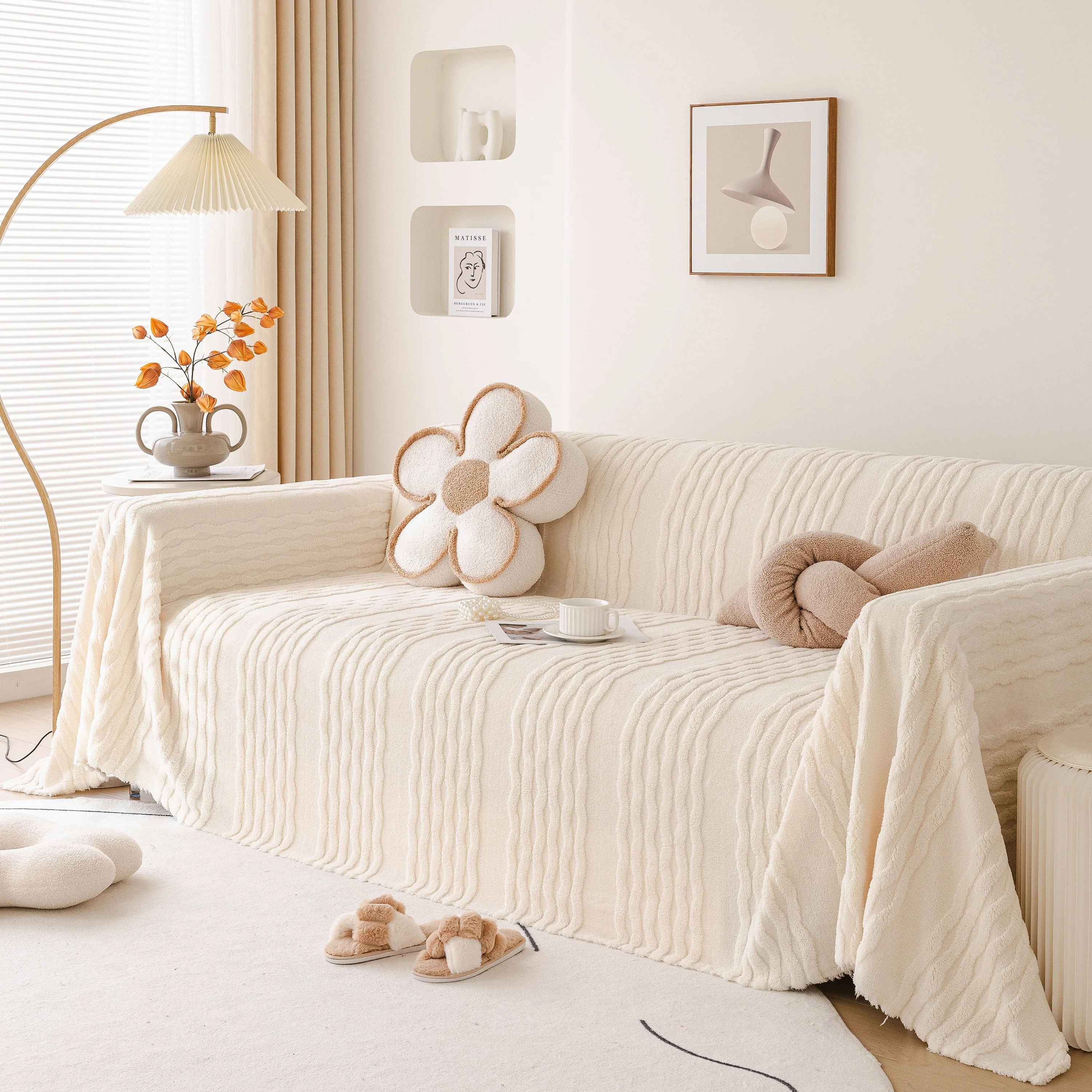 Modern 3D Water Ripple Sofa Cover, Non-Shedding Cream Style Furniture Protector Throw - Image 4