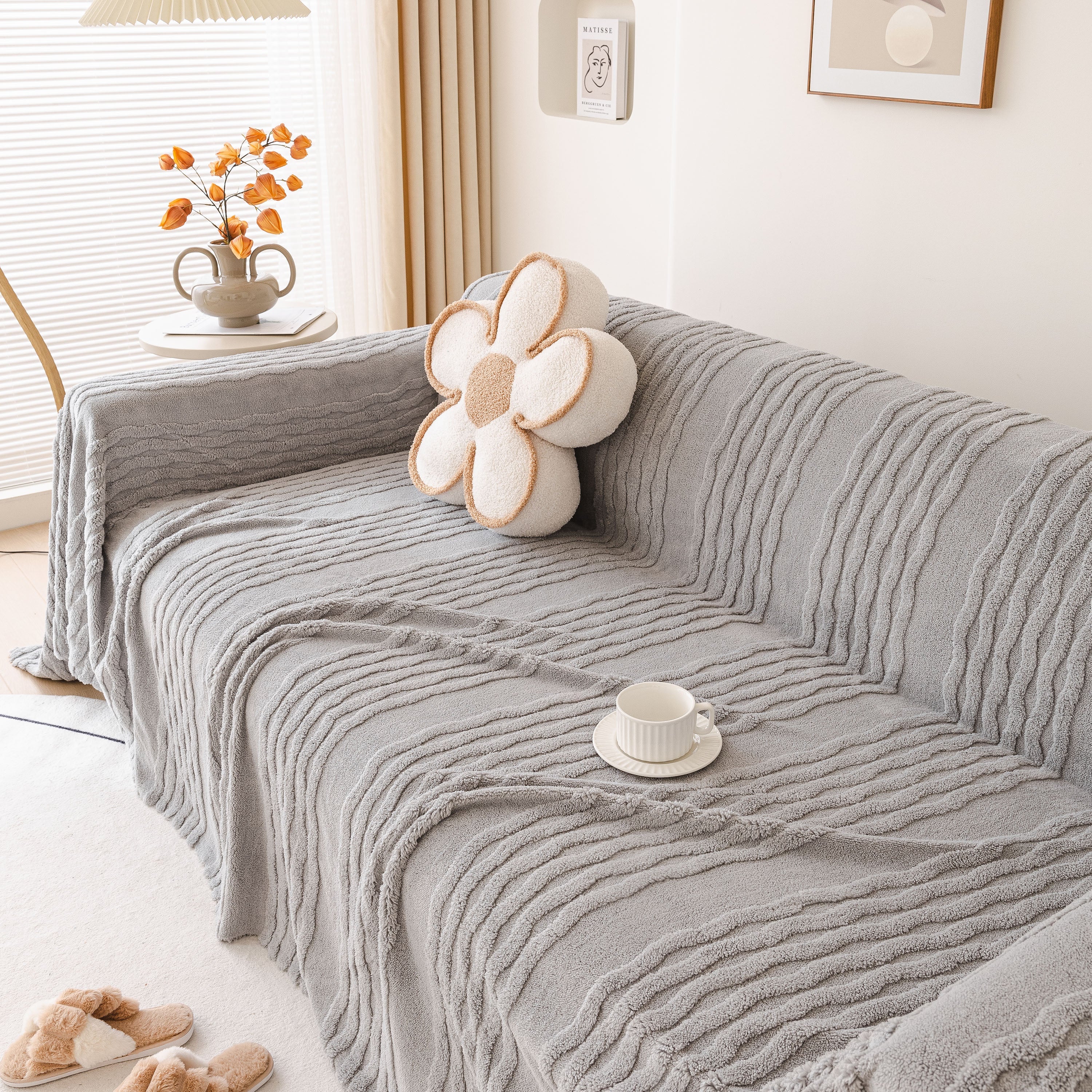 Modern 3D Water Ripple Sofa Cover, Non-Shedding Cream Style Furniture Protector Throw - Image 42