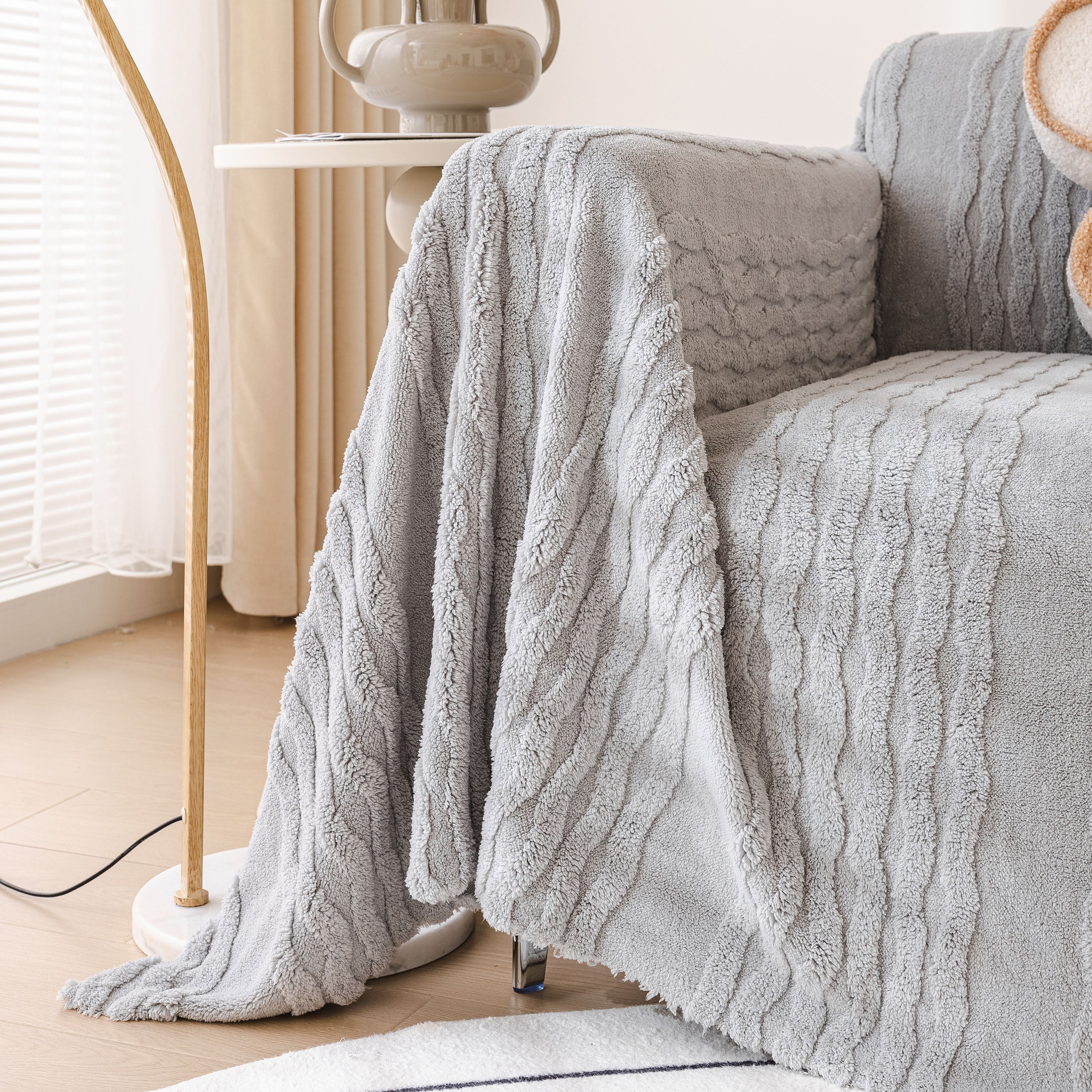 Modern 3D Water Ripple Sofa Cover, Non-Shedding Cream Style Furniture Protector Throw - Image 45