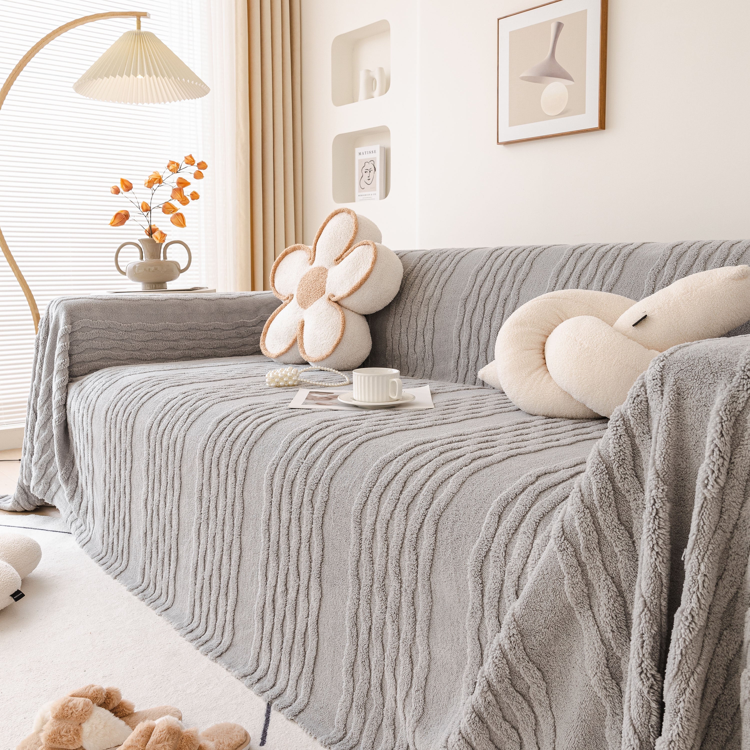 Modern 3D Water Ripple Sofa Cover, Non-Shedding Cream Style Furniture Protector Throw - Image 46