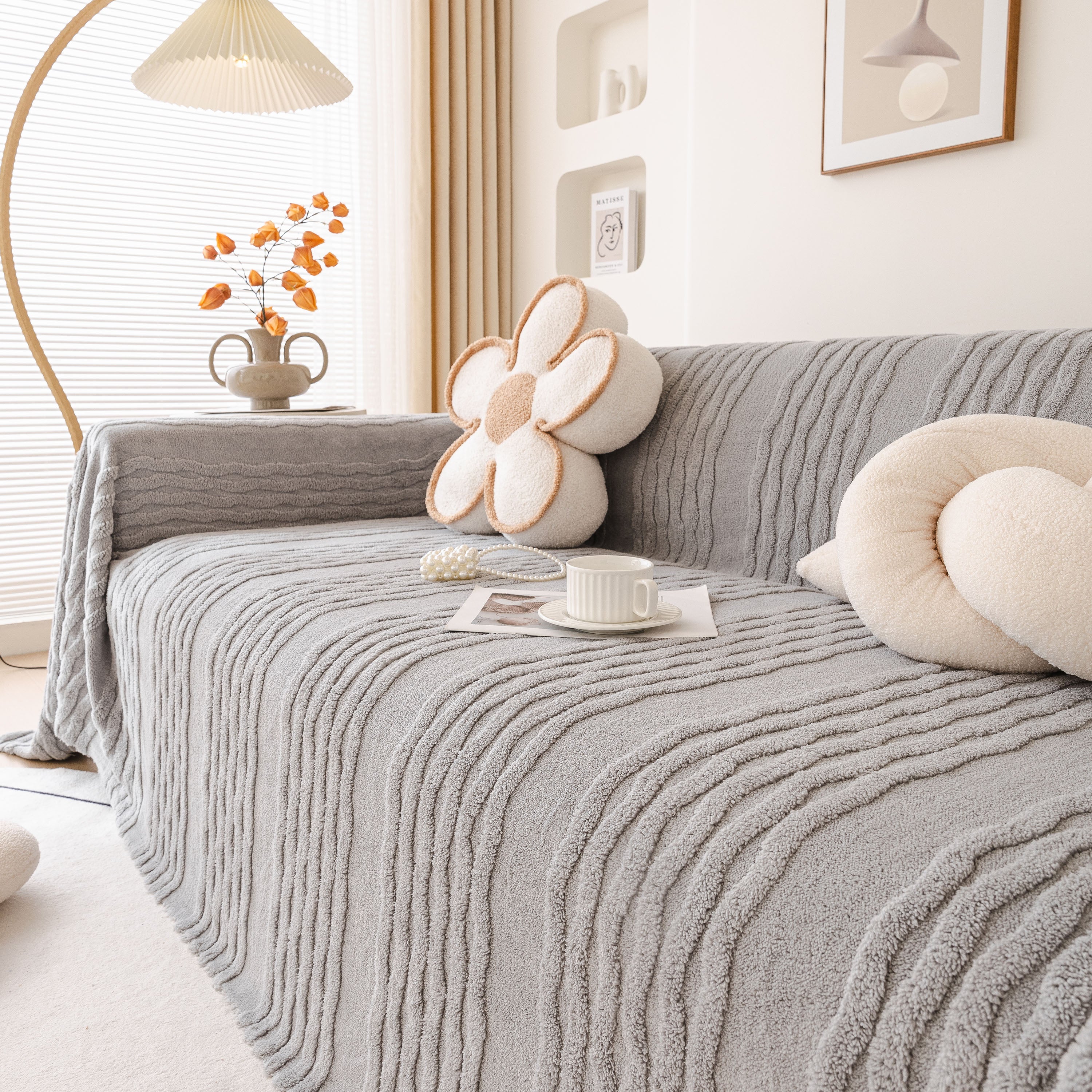 Modern 3D Water Ripple Sofa Cover, Non-Shedding Cream Style Furniture Protector Throw - Image 47