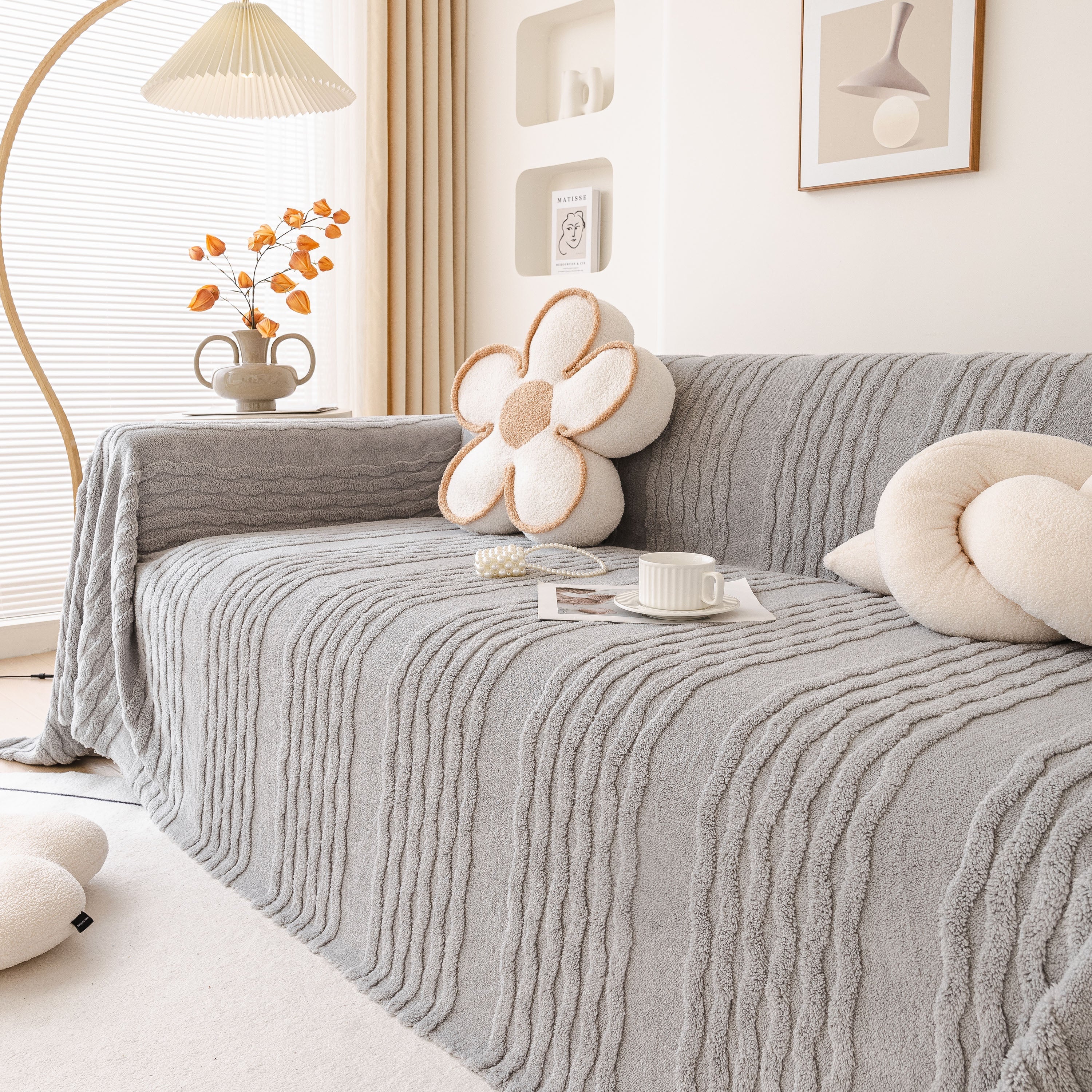 Modern 3D Water Ripple Sofa Cover, Non-Shedding Cream Style Furniture Protector Throw - Image 48