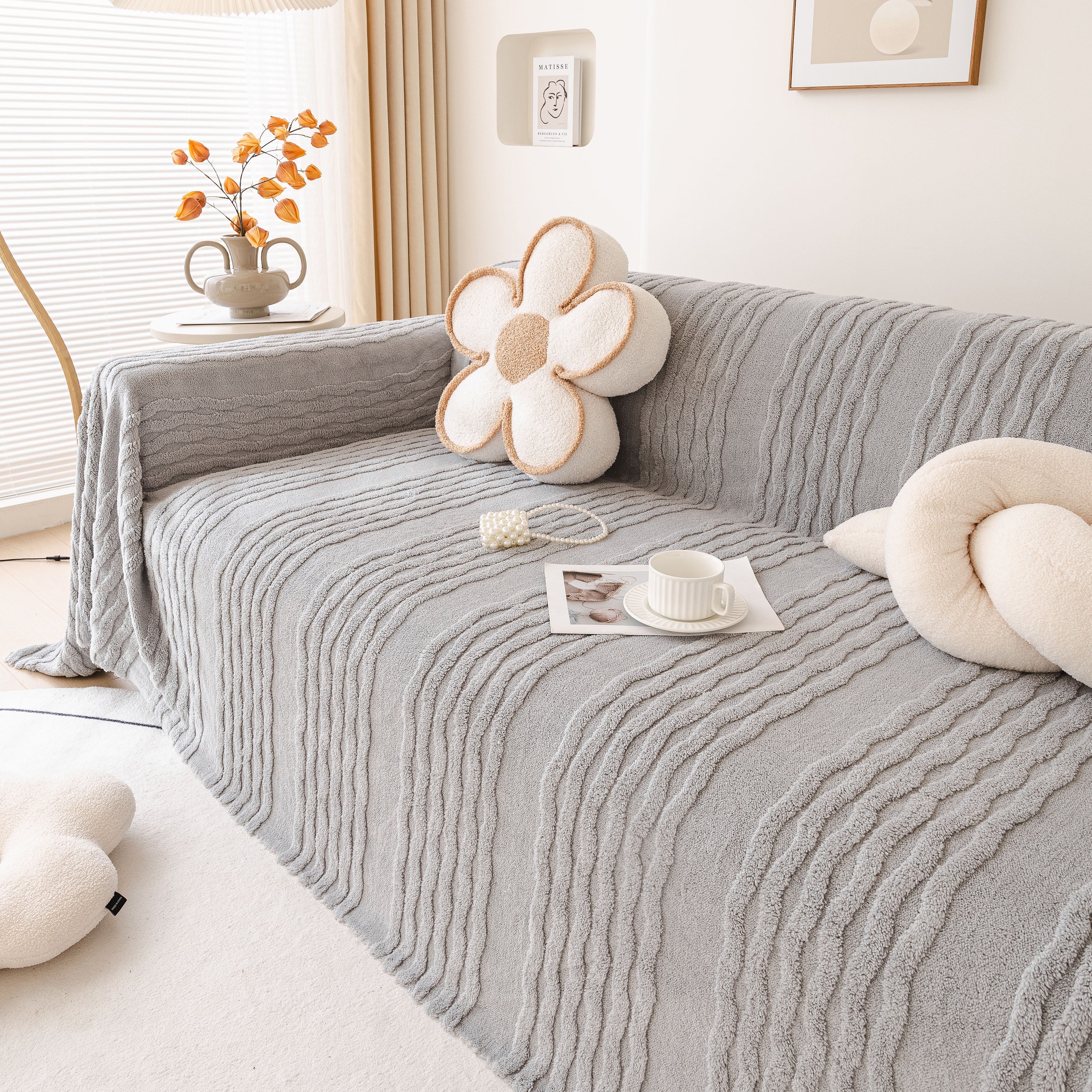 Modern 3D Water Ripple Sofa Cover, Non-Shedding Cream Style Furniture Protector Throw - Image 49